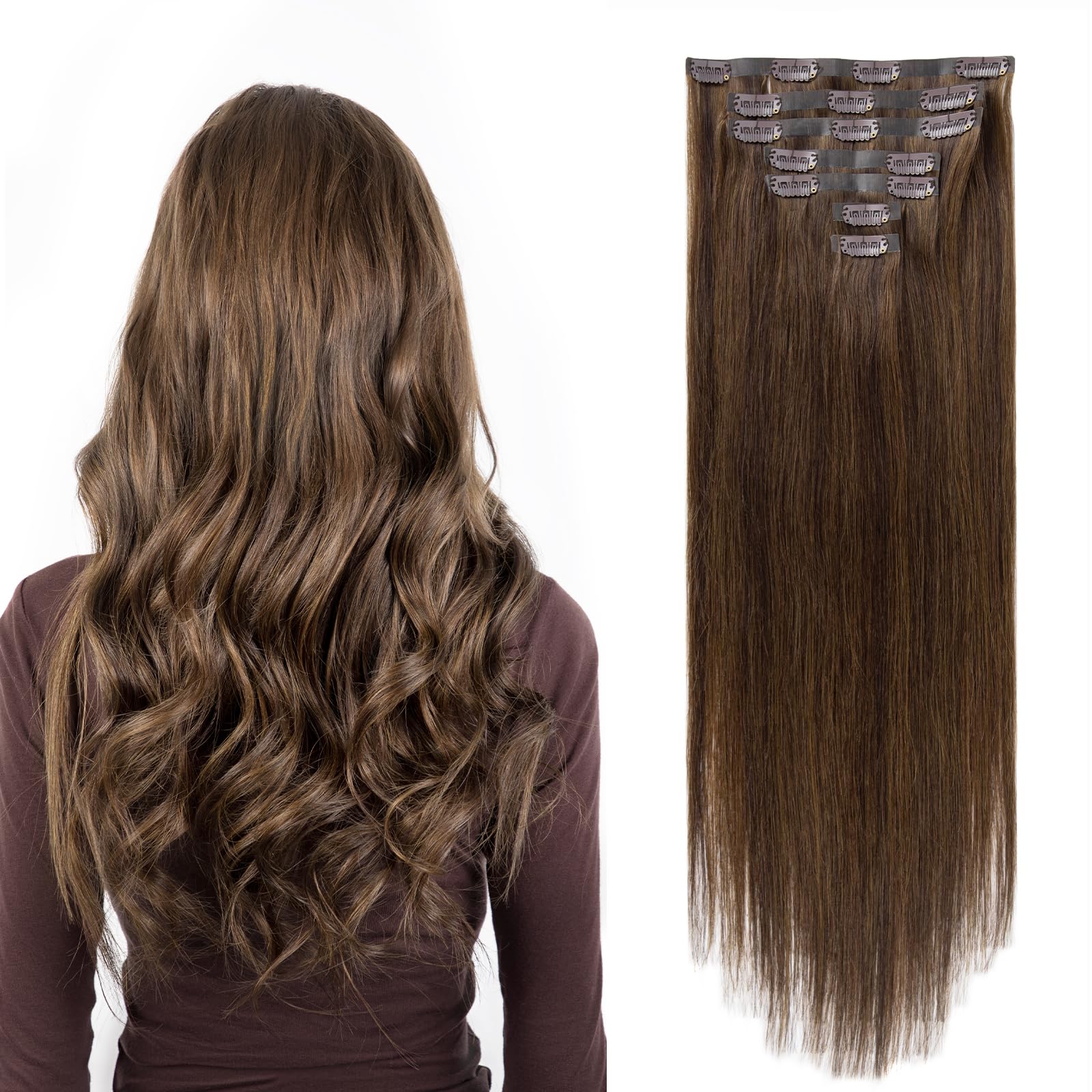 SOBEAUTY Clip in Hair Extensions, 100% Real Human Hair Remy Natural Volume Hair Extensions Clip-ins