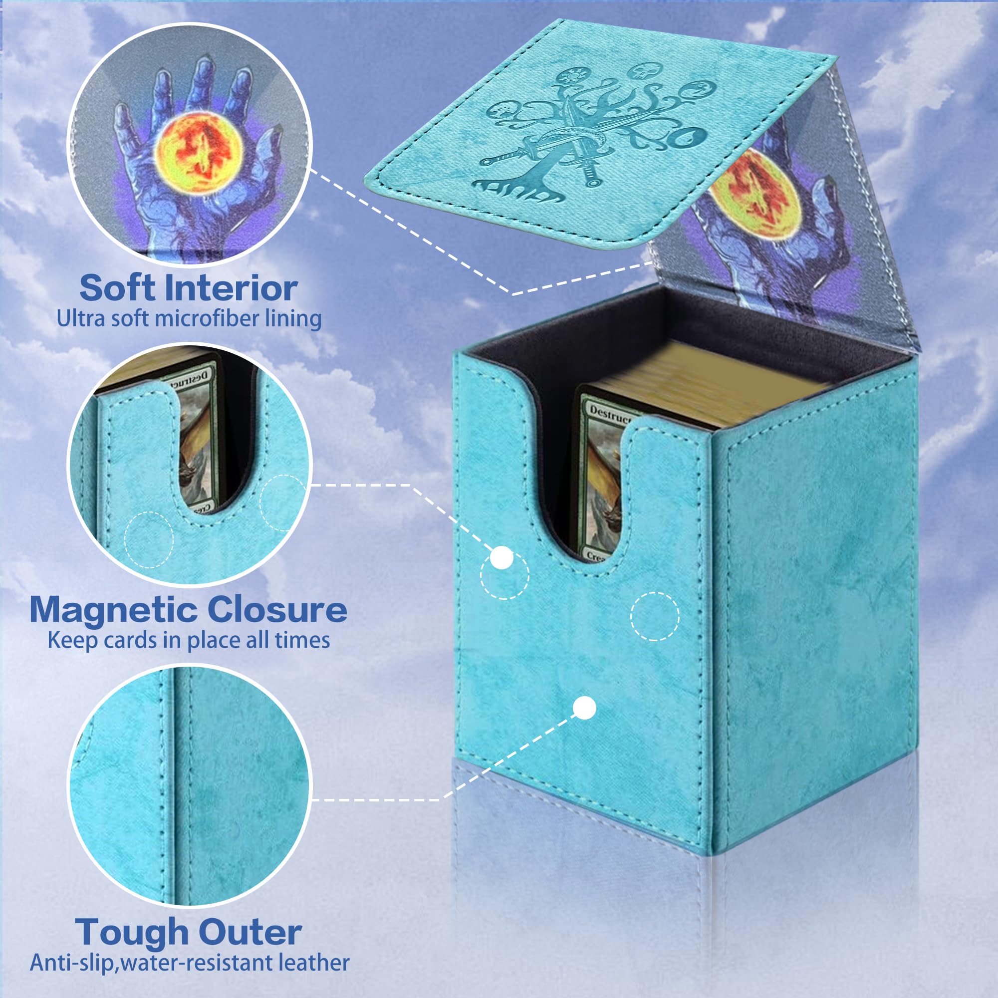 PROMAXIBINDER MTG - Caja de cartas Commander para más de 100 cartas de una sola manga, almacenamiento para cunas TCG/MTG, imán fuerte de piel sintética (azul cielo, árbol)