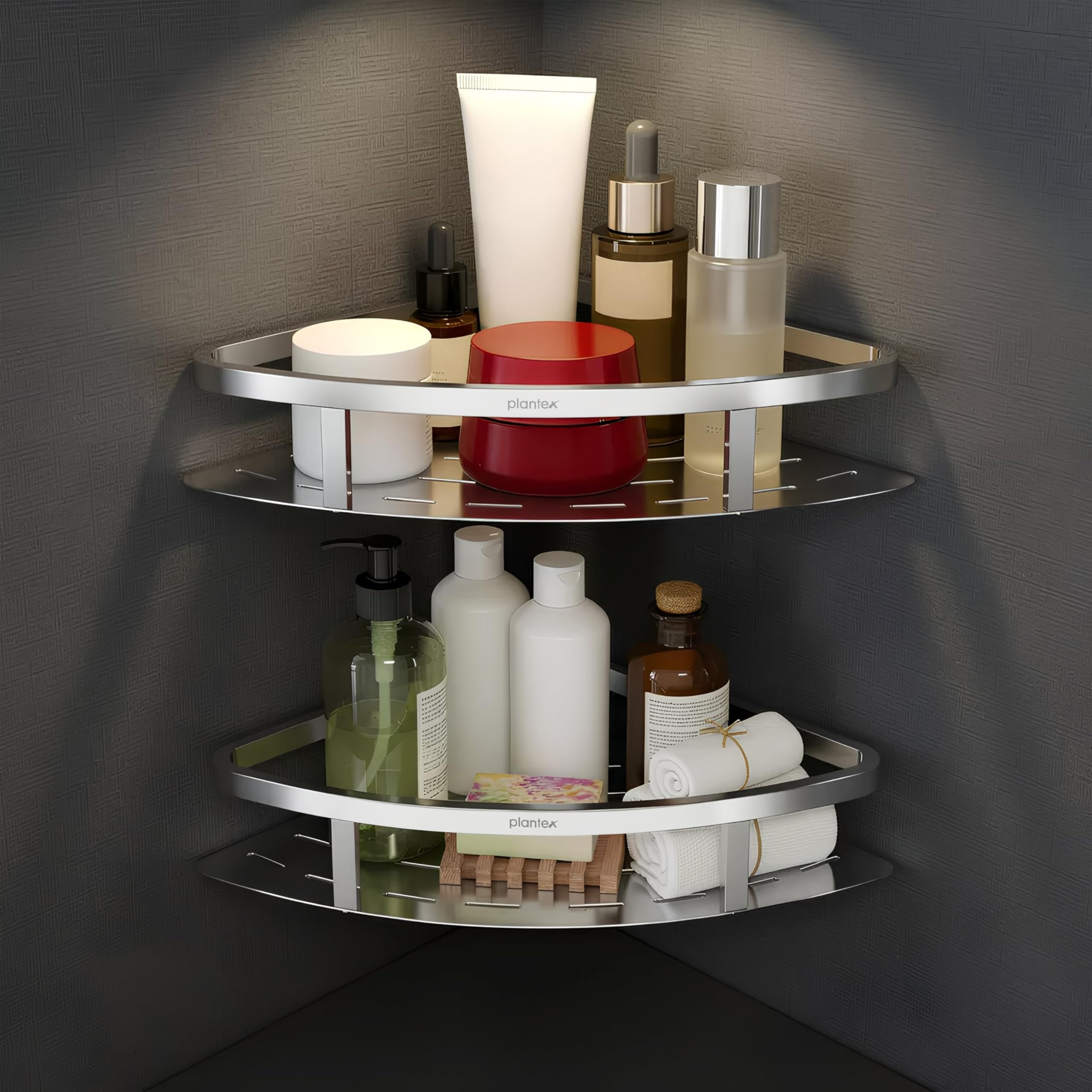 Plantex 304 Stainless Steel Corner/Bathroom Shelf/Kitchen Shelf/Wall Mount - Pack of 2 (Chrome,9x9 Inches)-image-17