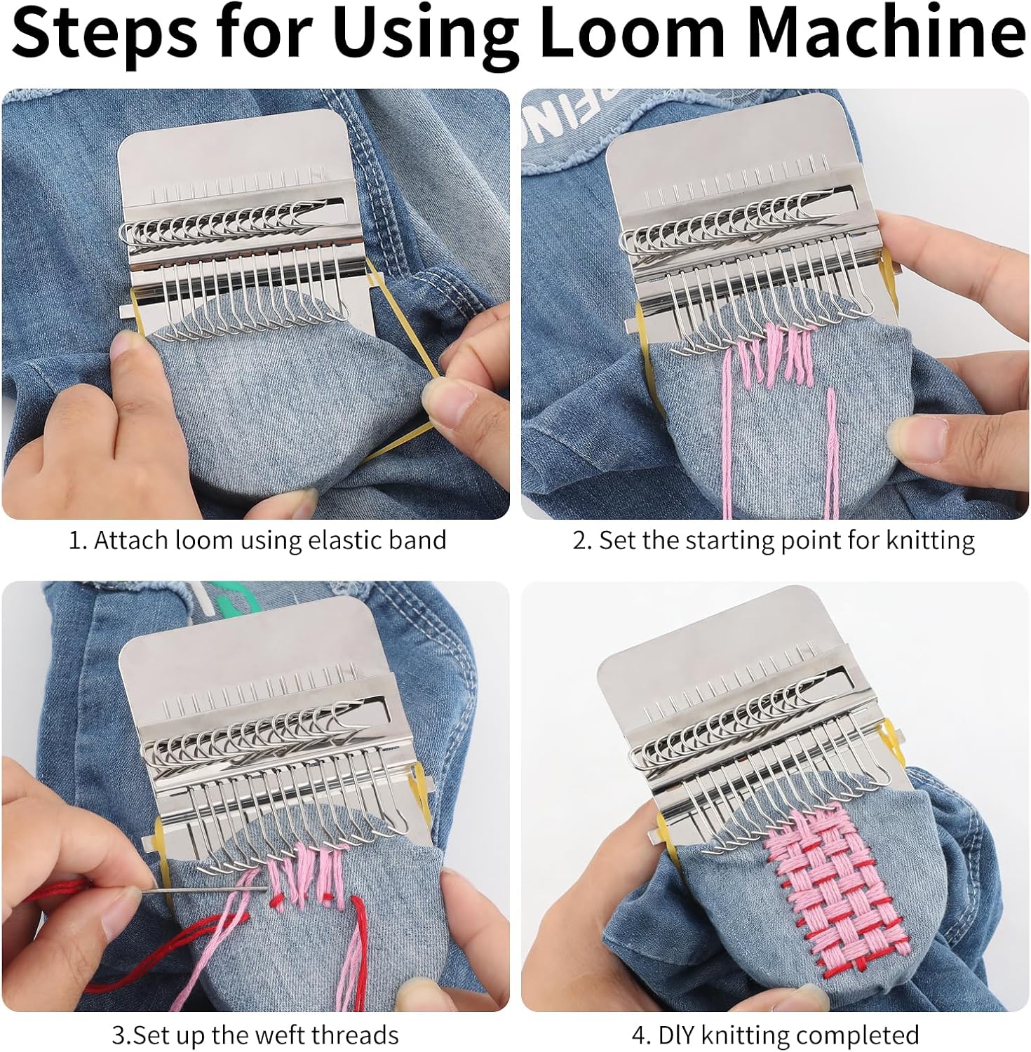 Mini Darning Loom Mushroom Knit Patch Kit for Socks, 14 Hooks Small Speedweve Style Weaving Darning Loom with 14 Pcs Large Eye Needles 50 Colors Thread, Handcraft DIY Home Sewing Repair Tool