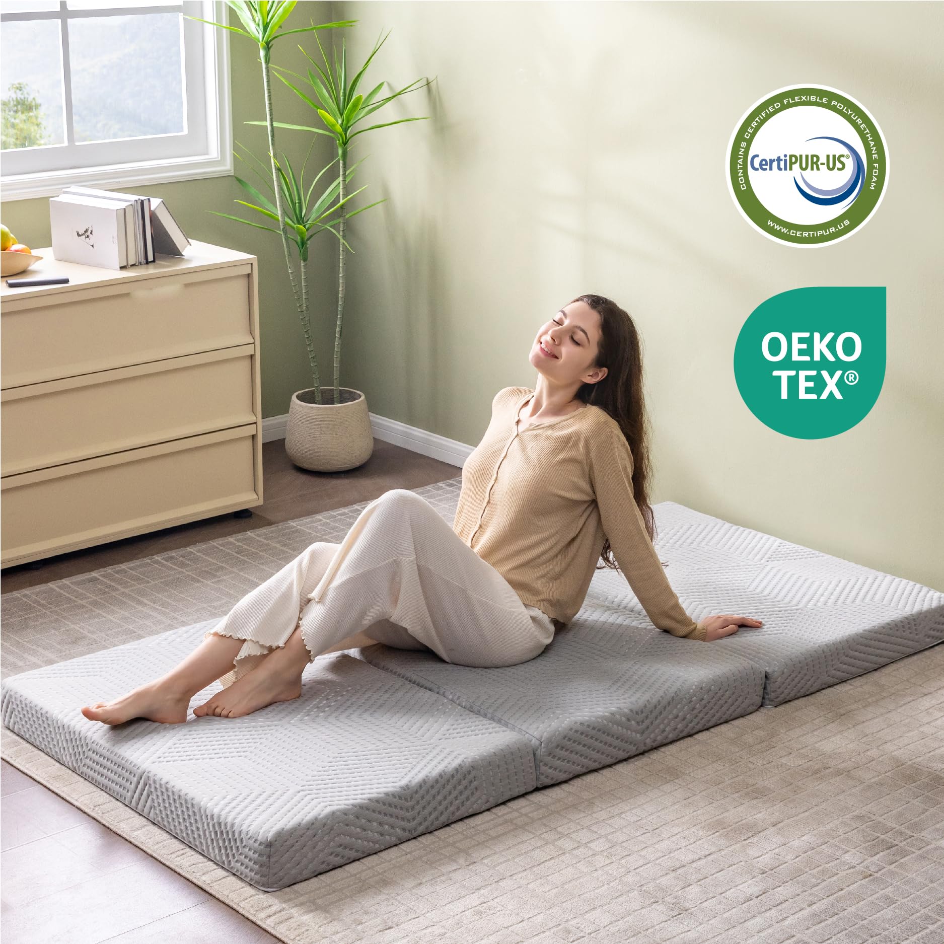 Materasso Per Ospiti Pieghevole Materasso Pieghevole In Memory Foam 10,2 Cm | Singolo, Portatile | Per Campeggio, Ospiti, Yoga | Certificato CertiPUR-US Schiuma Gel CertiPUR-US