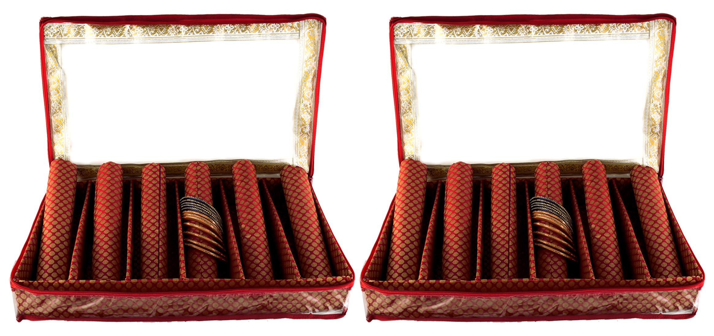 Kuber Industries Exclusive Polka Dots Design Brocade Hardboard 2 Pieces Six Rod Bangle Box (Maroon) -CTLTC38832