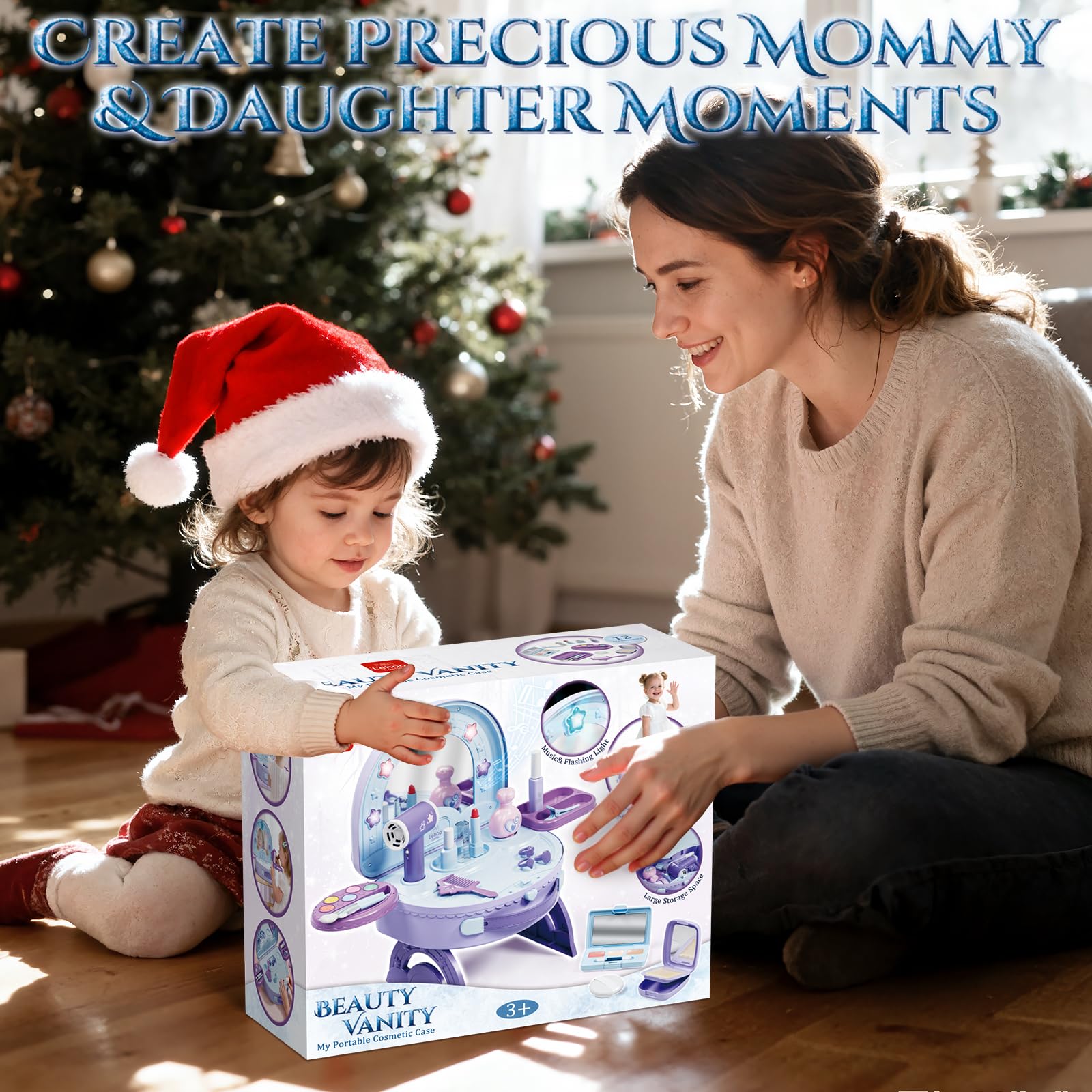 Lehoo Castle Tragbarer Schminktisch Mädchen Spielzeug ab 3 Jahren, 2-in-1 Kinderschminke Set mit Licht & Musik, Schminkset Weihnachts Geburtstags Geschenke für Mädchen