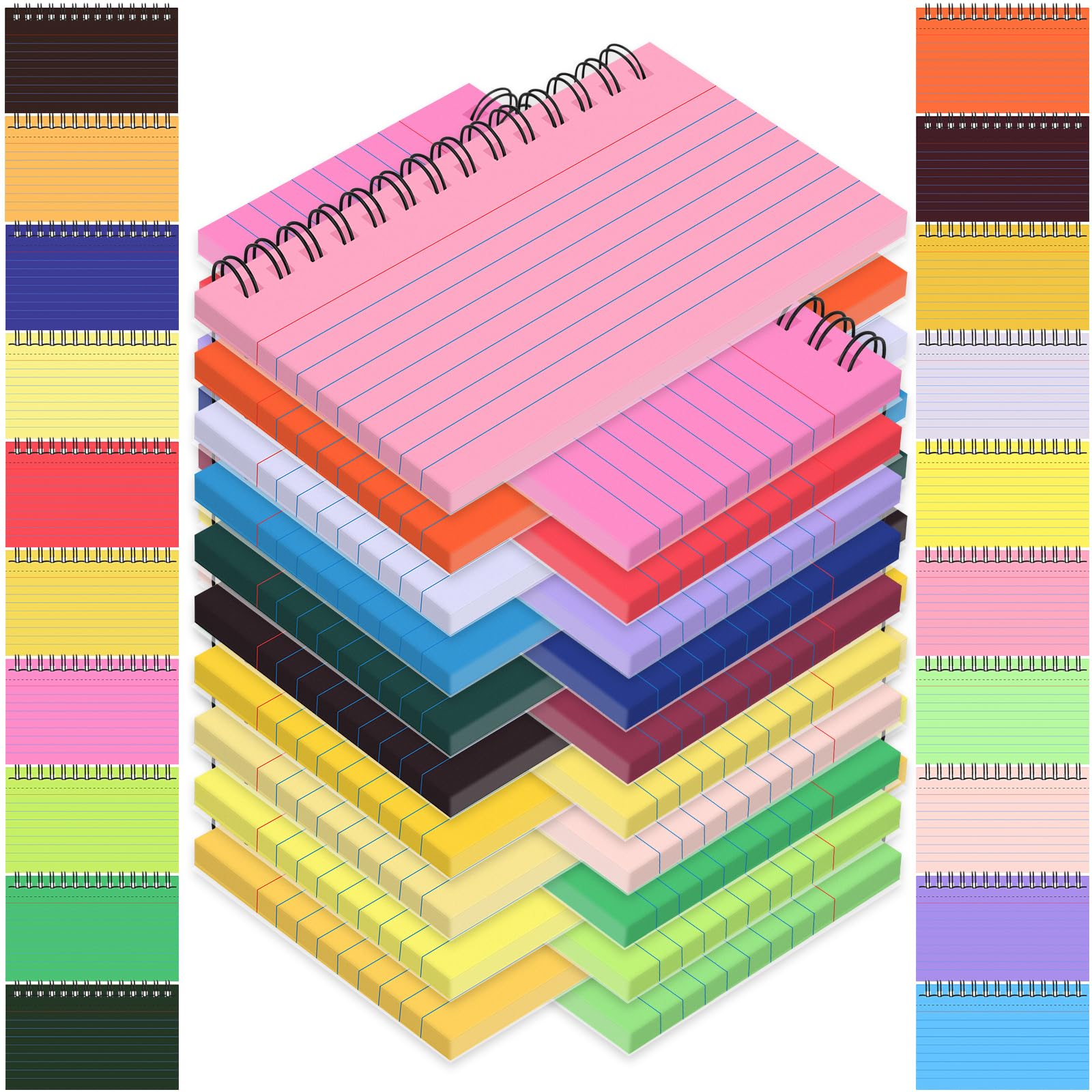 1000 Stück Spiral-Karteikarten, 7,6 x 12,7 cm, bunte Karteikarten mit Ring, liniert, bunt, liniert, Kartenblock, 7,6 x 12,7 cm, Notizkarten für Studium, Schulbedarf, College, Büro