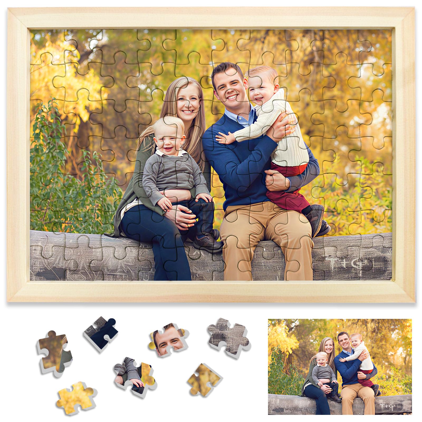 Personalised Jigsaw Puzzles for Adults 70 Pieces,15x20cm Wooden Custom Puzzle with Burlywood Frame,Birthday Gifts for Mom,Personalised Puzzles Gifts for Family,Friend,Pet,Wedding,Graduation Gift — image 1