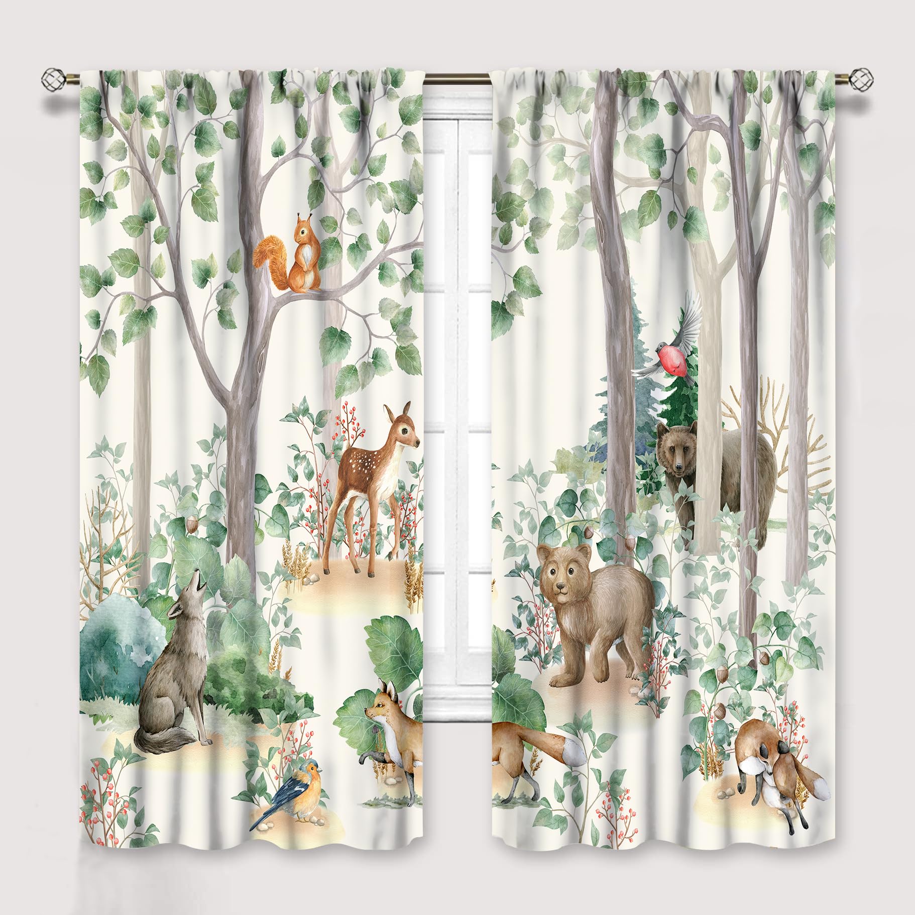 YCness Forest Animal Kids Curtains