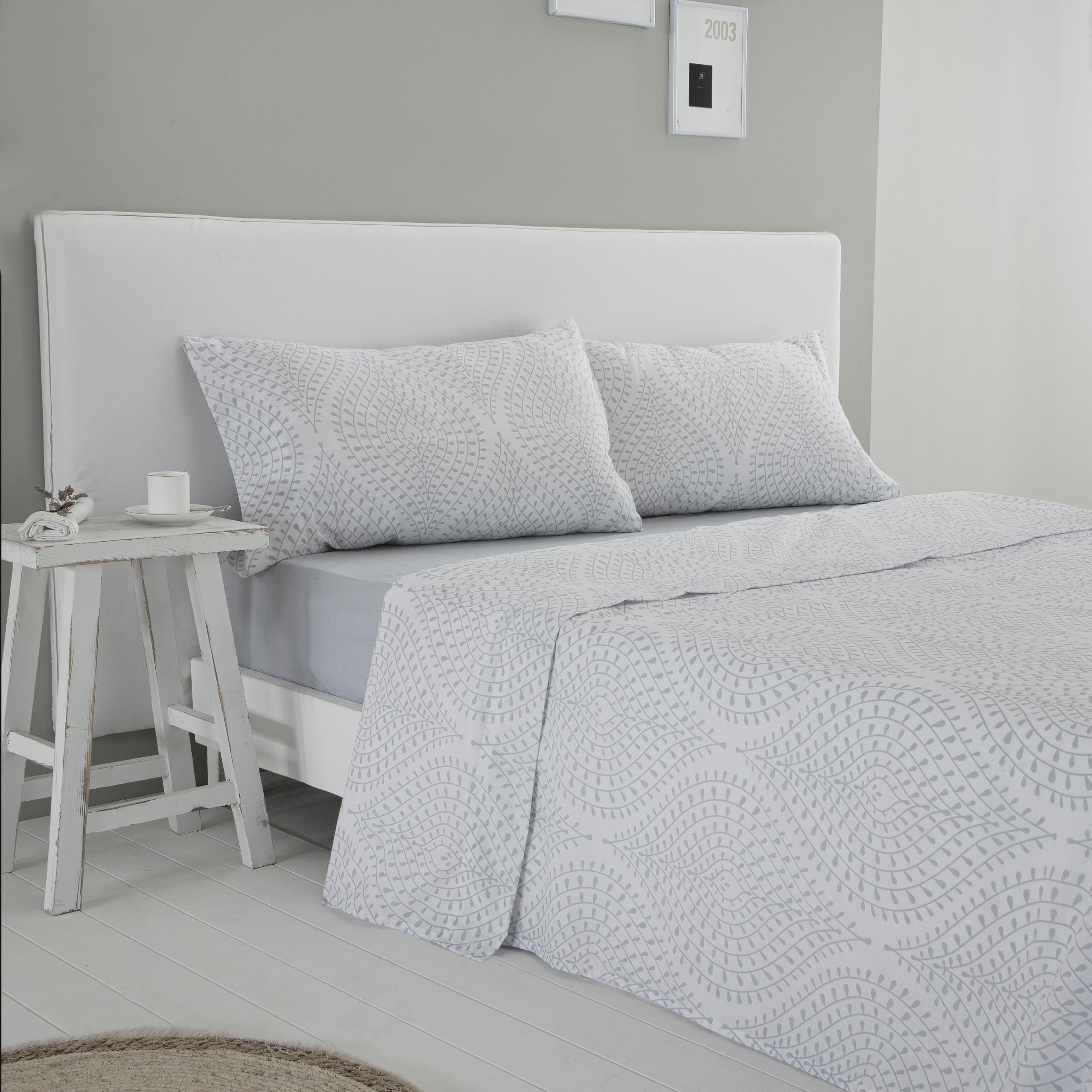 COTTON ARTean Juego sabanas Cama 150 Algodon Poliester SAJA Gris | Incluye 4 piezas: encimera, bajera ajustable, 2 fundas de almohada. Certificado OEKO-TEX