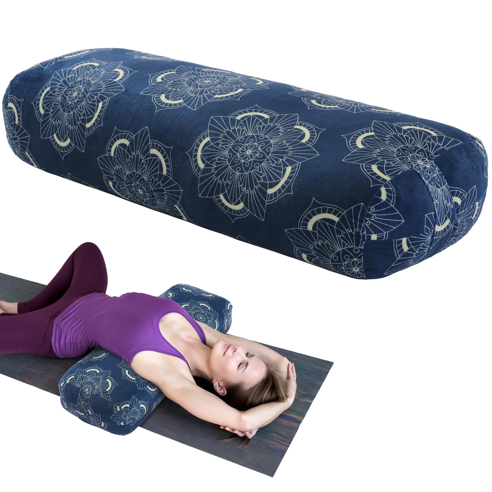 MABOZOO Yoga Bolster Pillow, Rectangular Yoga Bolster for Restorative &amp; Meditation, Professional Meditation Cushion with Carry Handle