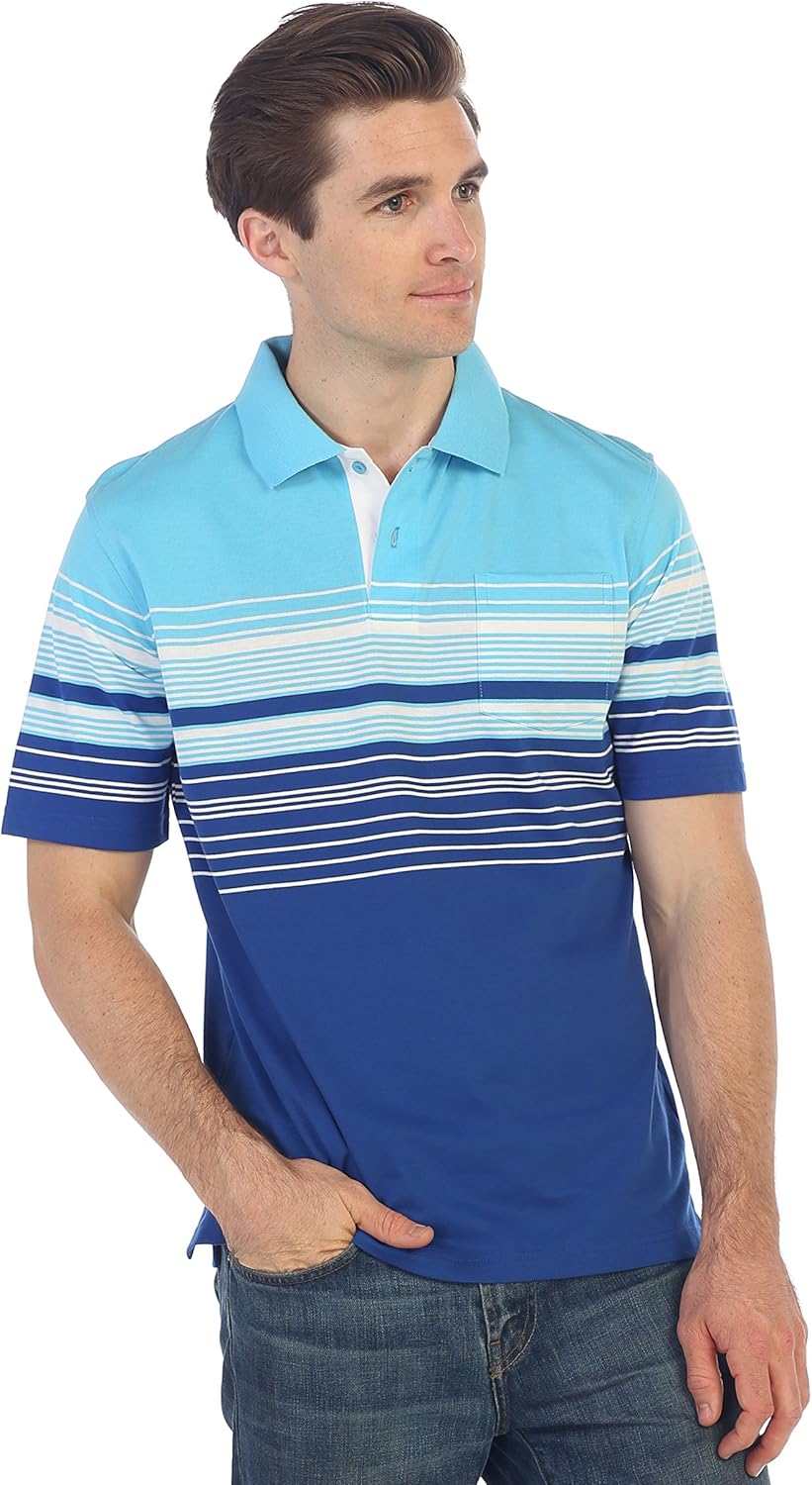 Gioberti Mens Double Striped Contrast Polo Shirt with Pocket - Yarn Dye