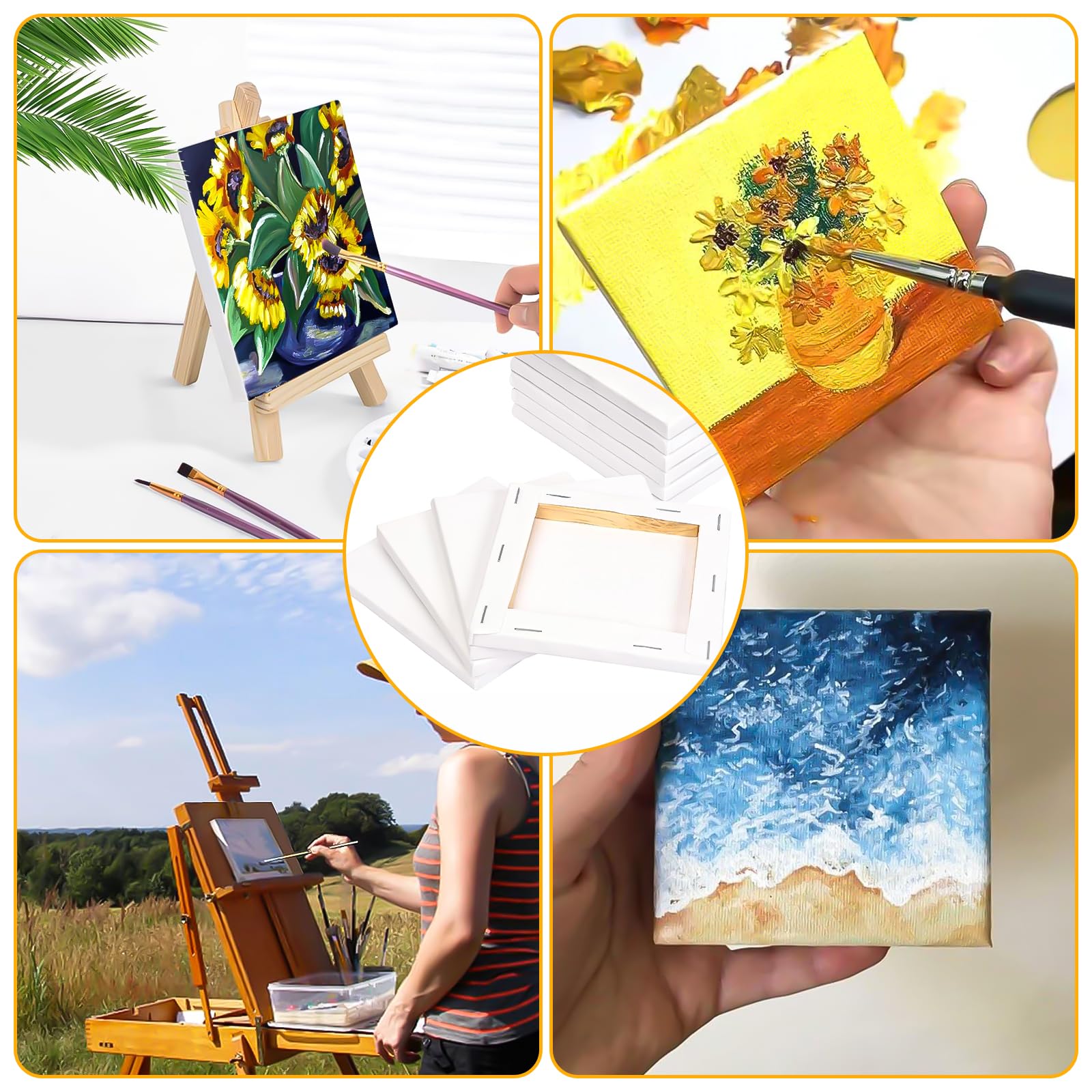 18 Stück Leinwand zum Bemalen, Mini Leinwand Quadrat 10x10cm Geeignet für Acryl- und Kunstgewerbe-Ölgemälde Sowie zum Zeichnen und Malen (Weiß)