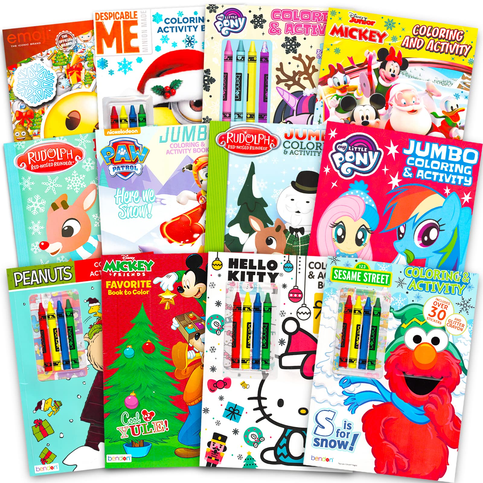 Christmas Coloring Books Super Set for Kids -- Bundle with 12 Disney Paw Patrol Books Featuring Mickey Mouse, Minions, Paw Patrol, Rudolph, Santa, and More with Stickers
