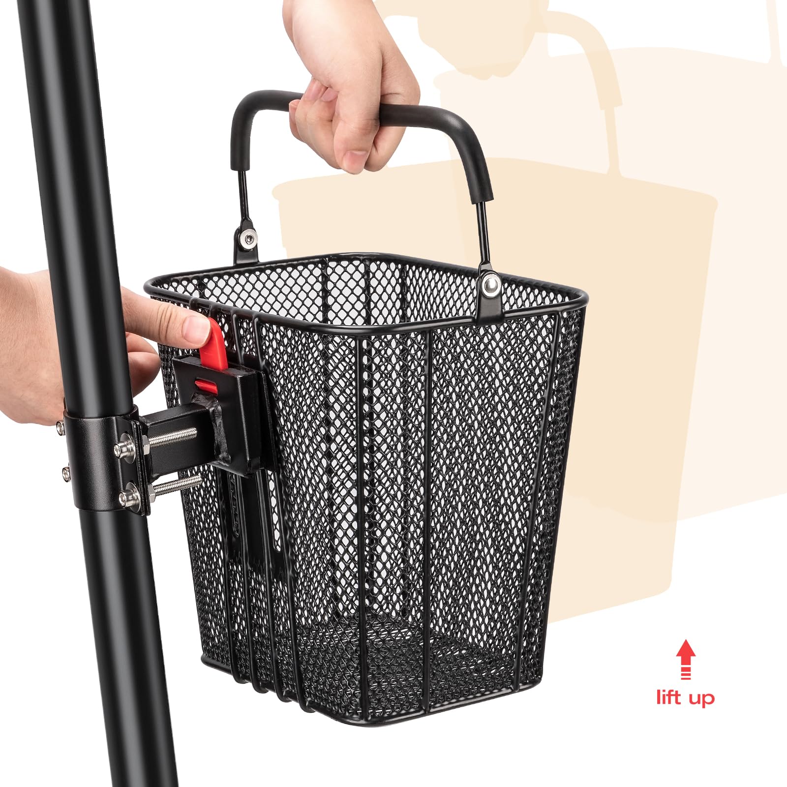 CXWXC Cesta de Scooter con asa, Cesta Frontal de liberación rápida para Scooters eléctricos, cestas de Bicicleta con Soporte Fijo para Bicicletas Plegables, Scooters de Patada y Rodilla