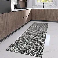 Tapete Passadeira Cozinha 45cm x 2,00m Artesanal Geométrico Moderno Cru Caramelo Preto Antiderrapante (Preto)