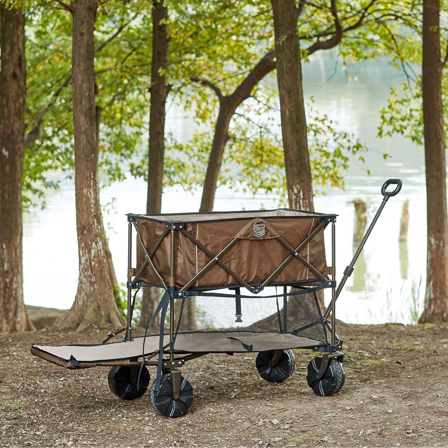 TIMBER RIDGE Folding Double Decker Wagon Heavy Duty Collapsible Cart with Big Wheels for Beach Shopping Garden : Patio, Lawn & Garden