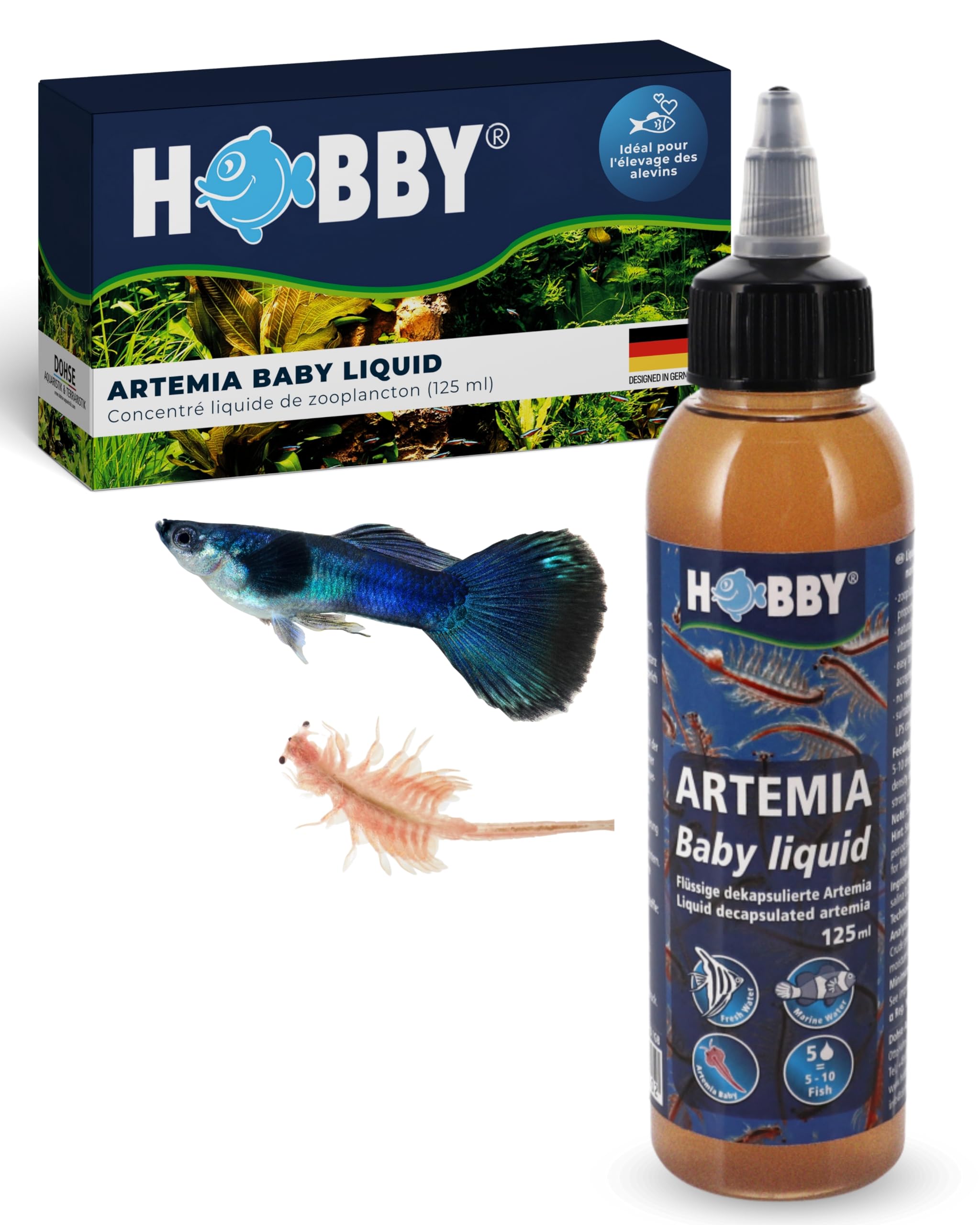 Hobby Aquaristik Artemia Baby Liquid | 125 ML | Concentré Liquide de zooplancton idéal pour l’élevage des Jeunes Poissons | Nourriture pour Poissons d’Aquarium | pour Eau Douce et Eau de mer