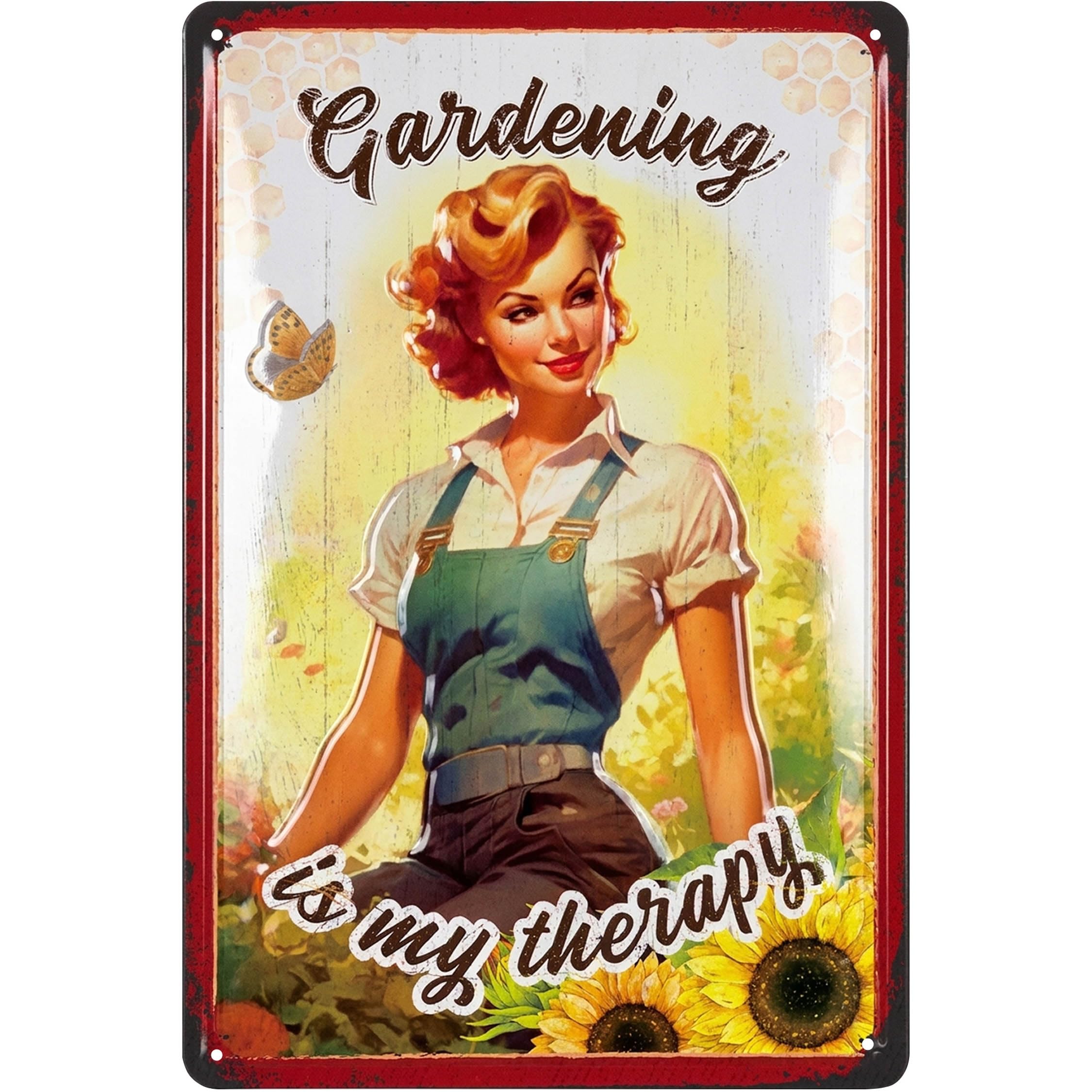 Lanolu Gardening Is My Therapy Vintage Tin Sign Farmhouse Metal Signs, Funny Garden Signs, Garden Plaque Decorative Outdoor Metal Signs For Outside Wall, Porch Patio 12X8"