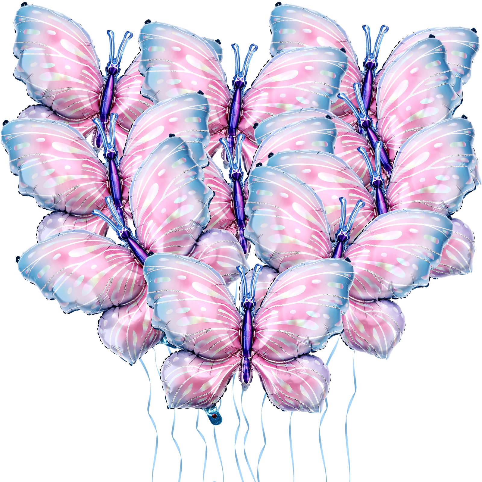 NOVWANG Butterfly Balloons, 10 Pcs 40 Inch Blue Pink Foil Mylar Balloons Favors Butterfly Themed Party Wedding Birthday Ba...