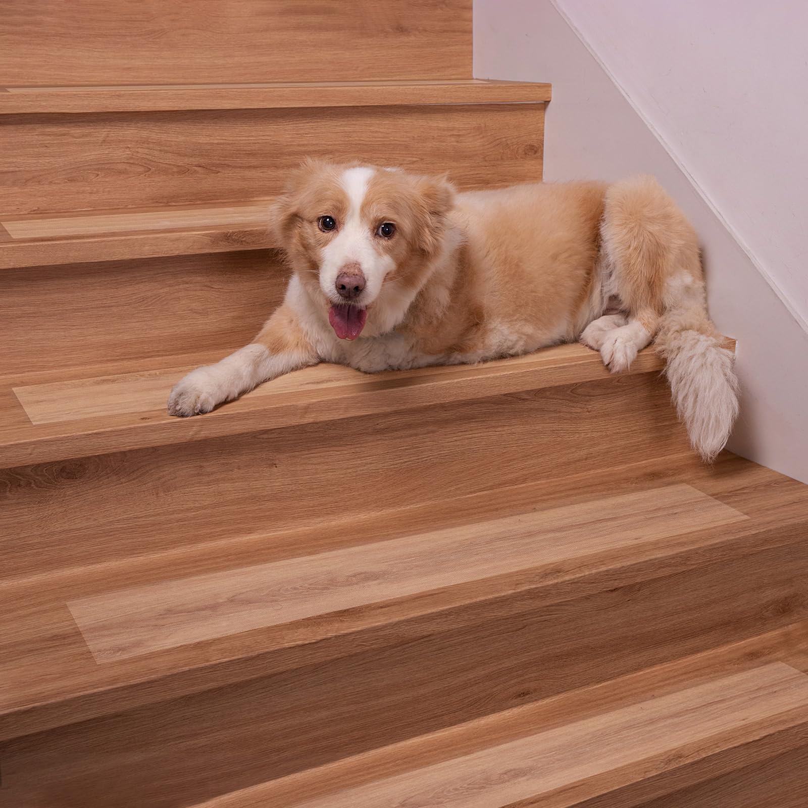 Spurtar Treppenstufen Matten Transparent Treppenteppich Antirutsch Stufenmatten, Teppichfliesen Selbstklebend für innen Treppe bietet Rutschschutz auf Glatten Treppenstufen Holz - 10x60cm,15 Stück