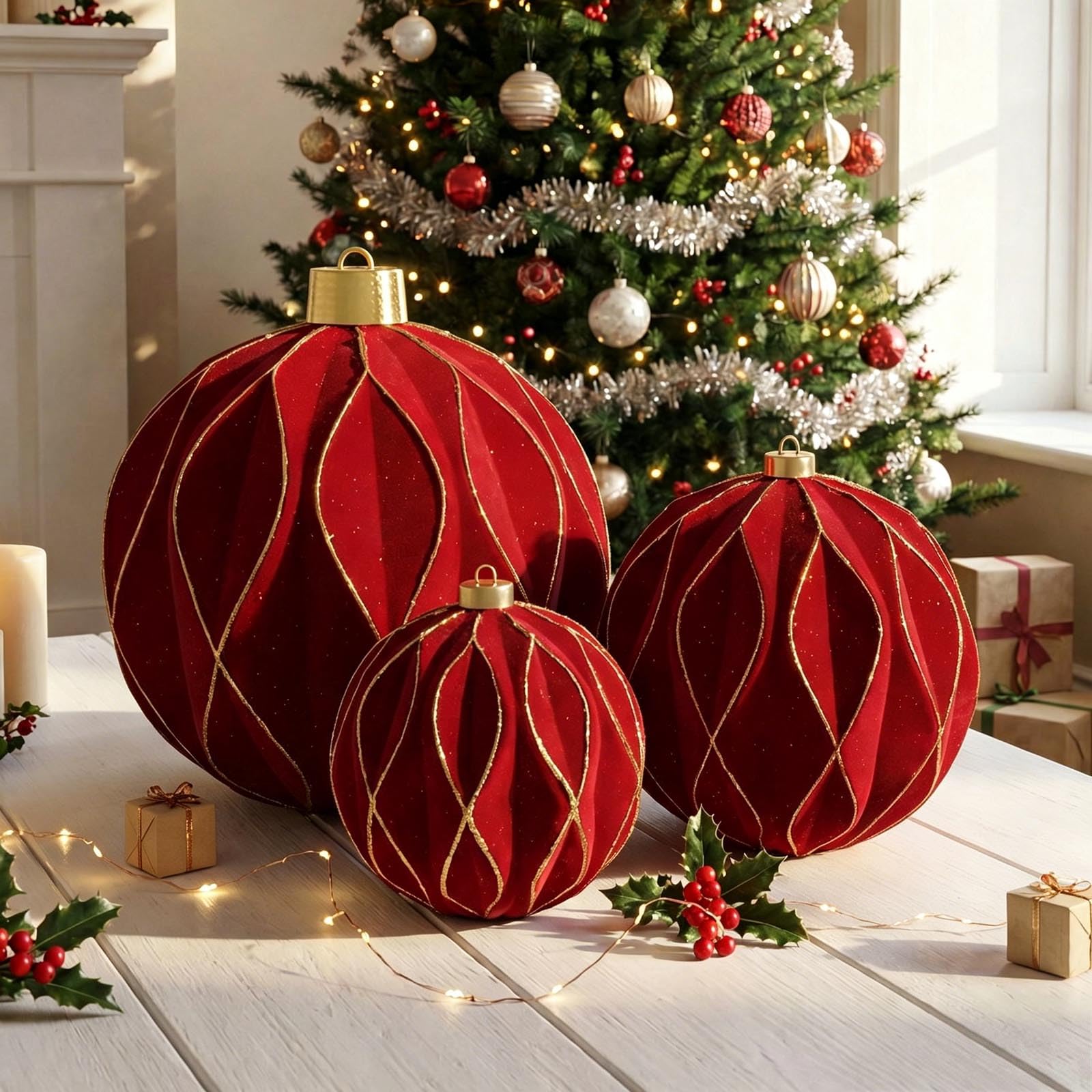 Boule de Noël veloutée à imprimé Scintillant, Boules de Noël en plastomère incassables pour Manteaux d ' Arbre, décoration de Porte, Globes de terrasse de Vacances
