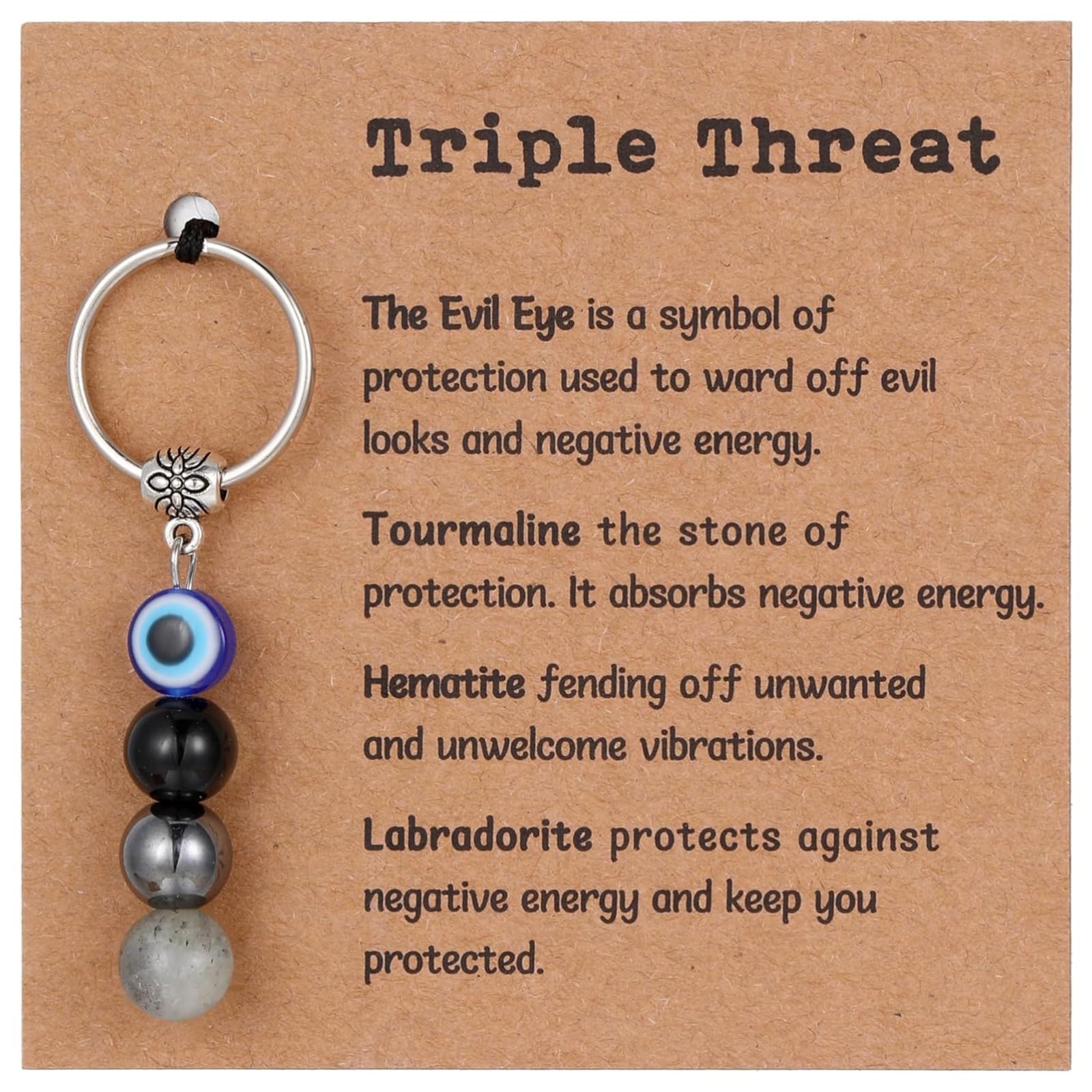 Aonuy Crystal Keyring, Good Luck Keychain Evil Eye Key ring with Card,Encouragement Gifts for Women Friend Family Member Coworkers