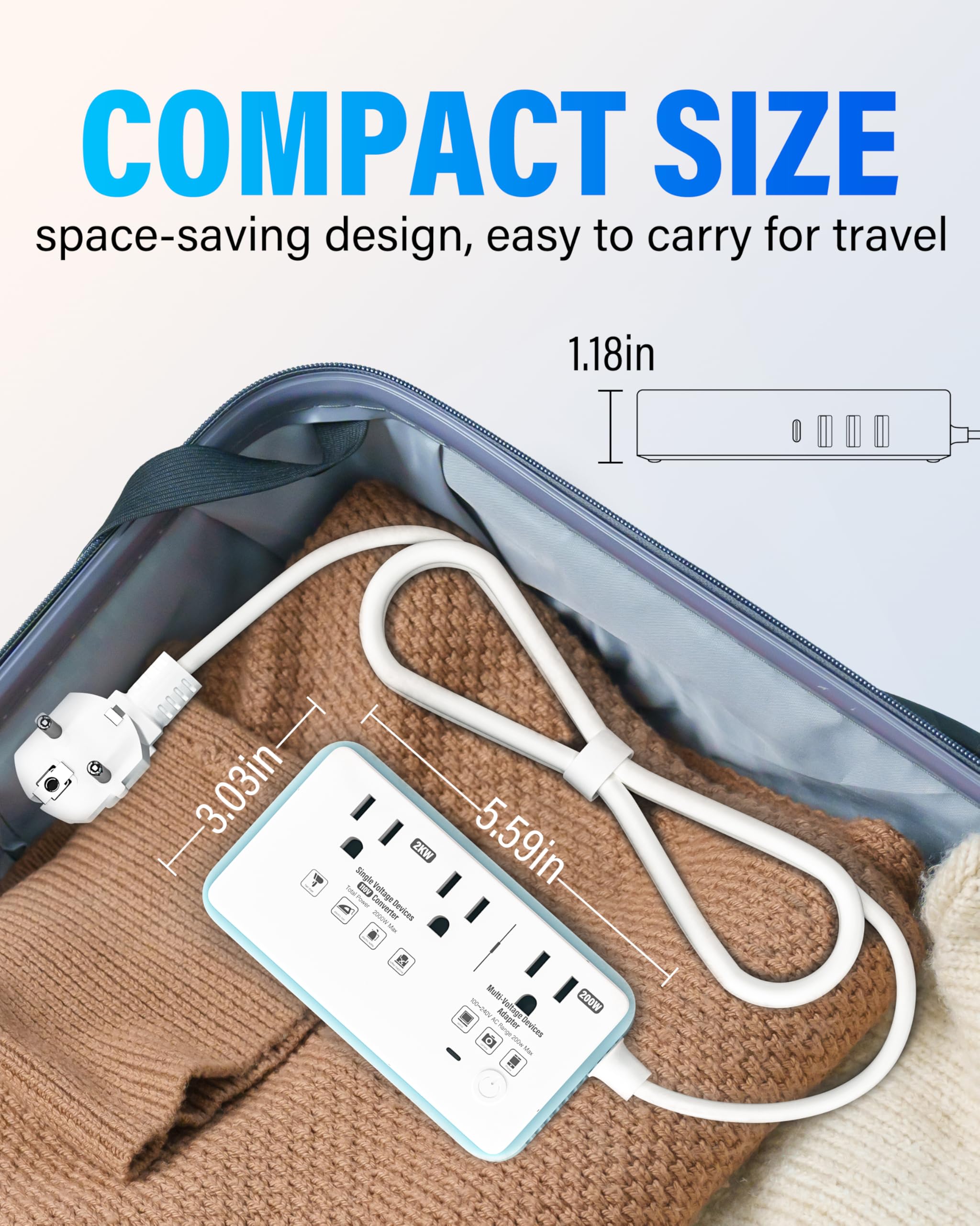 Convertidor de corriente de 220 V a 110 V de EE.UU. a Europa, 2000 W Max International Power Converter con 4 Carga USB, convertidor de energía para Europa con adaptador de enchufe