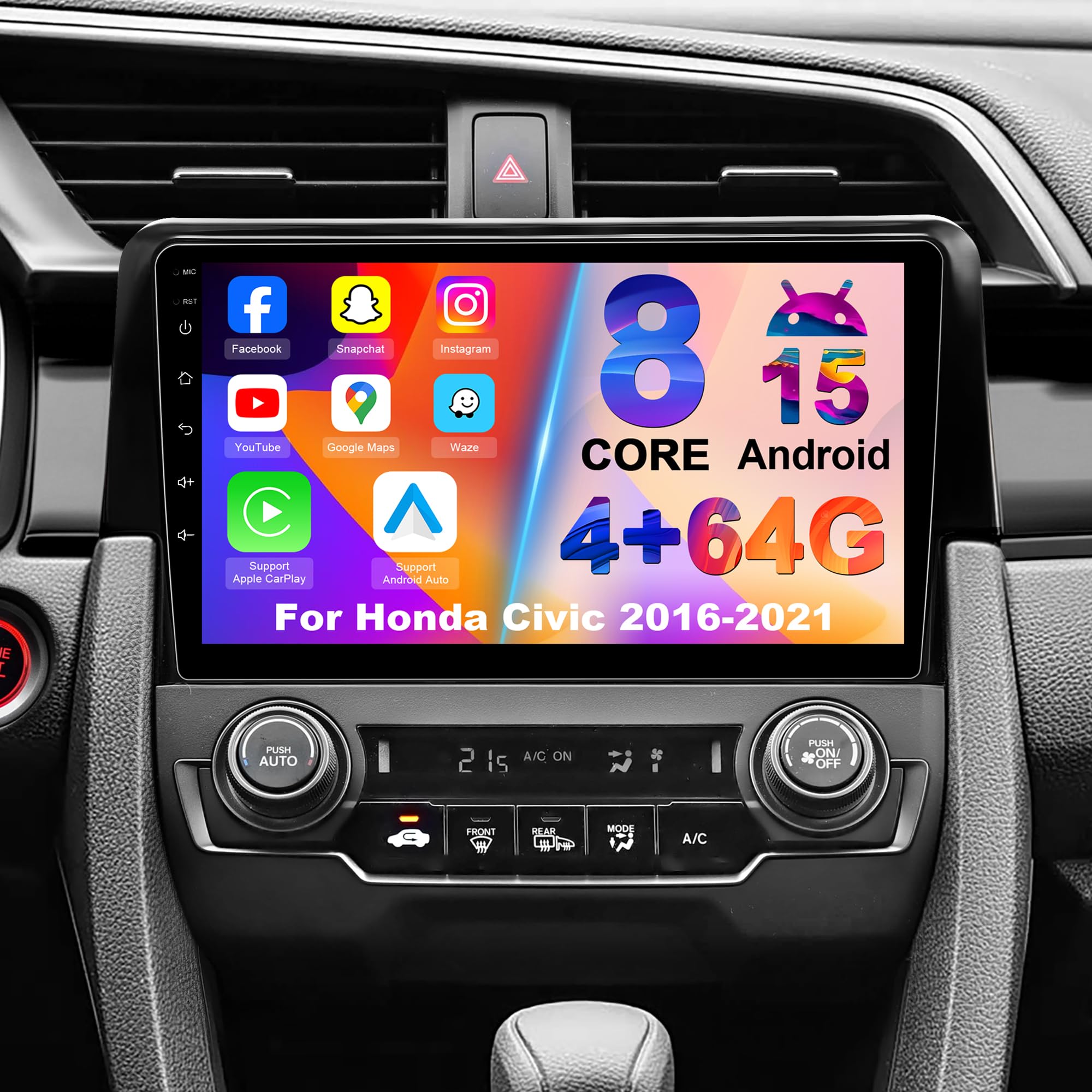 Car Radio Stereo for Honda Civic 2016-2021: 8Core 4G+64G