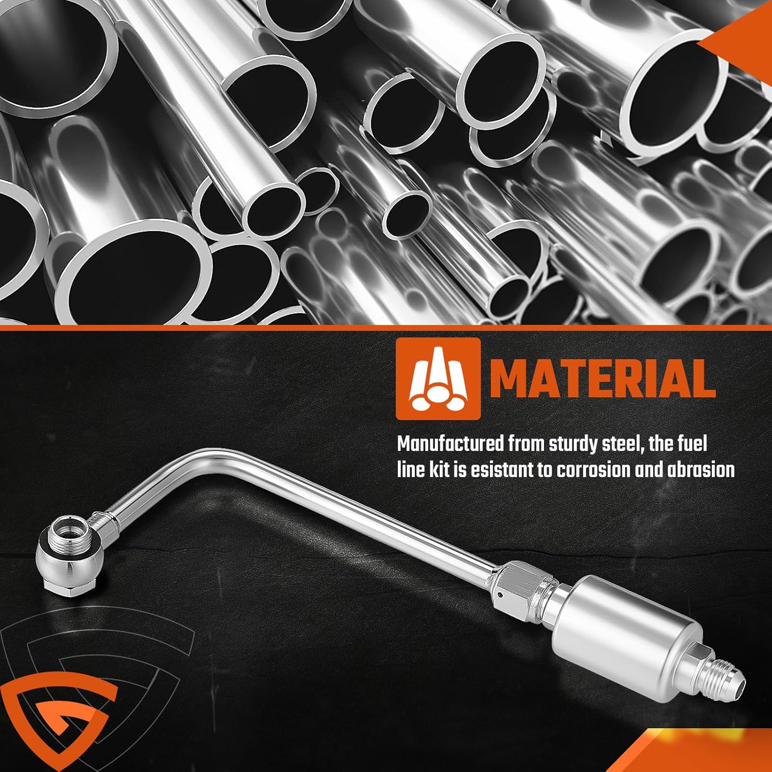 8131 Chrome Steel Fuel Line Kit & Polished Aluminium Fuel Filter w/6 AN male inlet