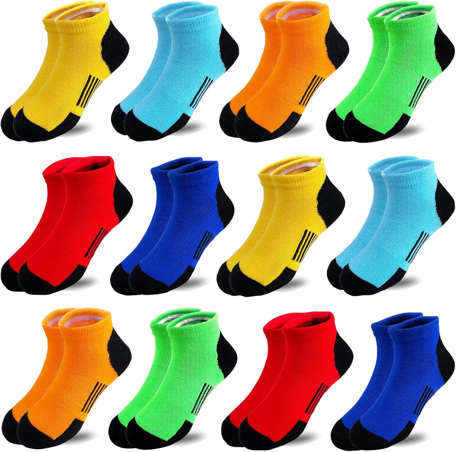 Tsmollyu 12 Pairs kids Half Cushion Low Cut socks, Socks for Boys Age 3-10,Cotton Ankle Athletic Sock for Little Big Kids
