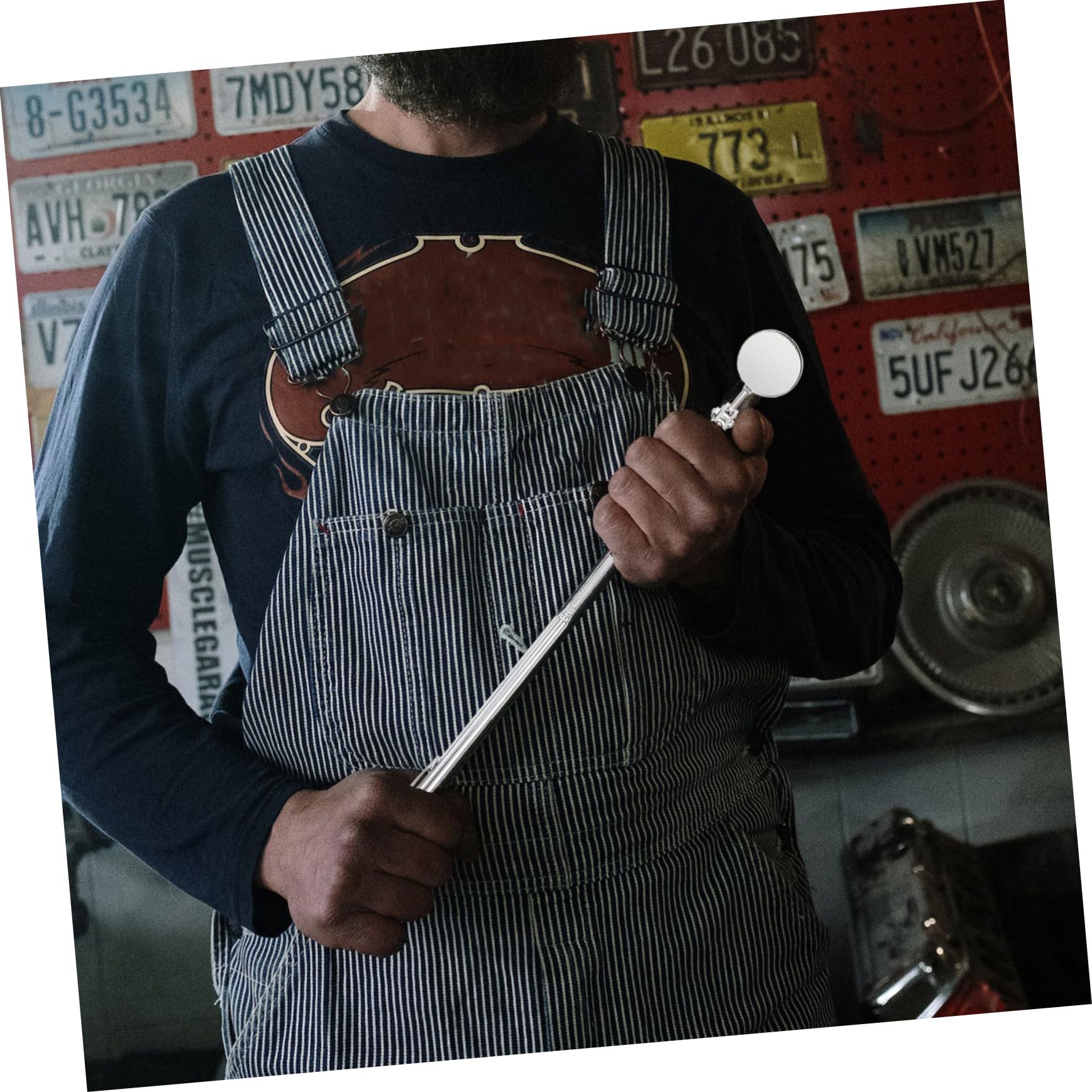 FUNOMOCYA 2pcs Detector Adjustable Inspection Mirror Round and Square Mirror Handheld Security Mirror Magnifying Inspection Mirror Automotive Auto Telescoping Mirror Stainless Steel Silver