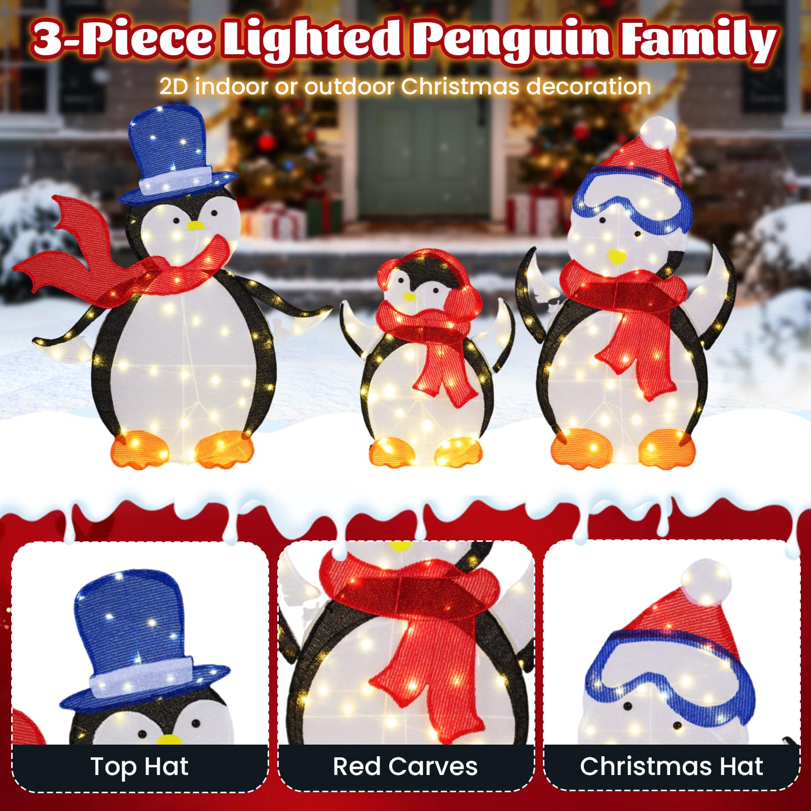 Feeric lights et christmas - Ours et pingouin lumineux extérieur h35cm 80 led + transfo