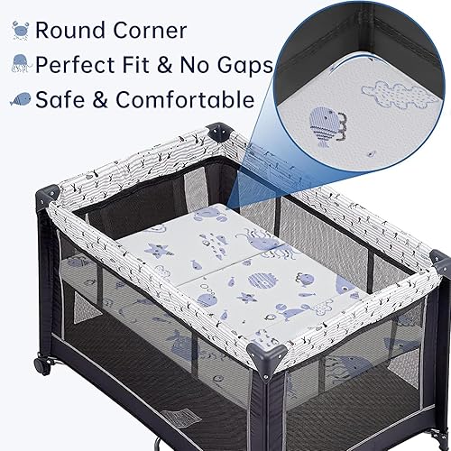 Miniatura 5 de Colchón triple pack and Play, 38 x 26 pulgadas, transpirable, de doble cara, suave y firme, de espuma viscoelástica, cubrecolchón para Pack N Play,