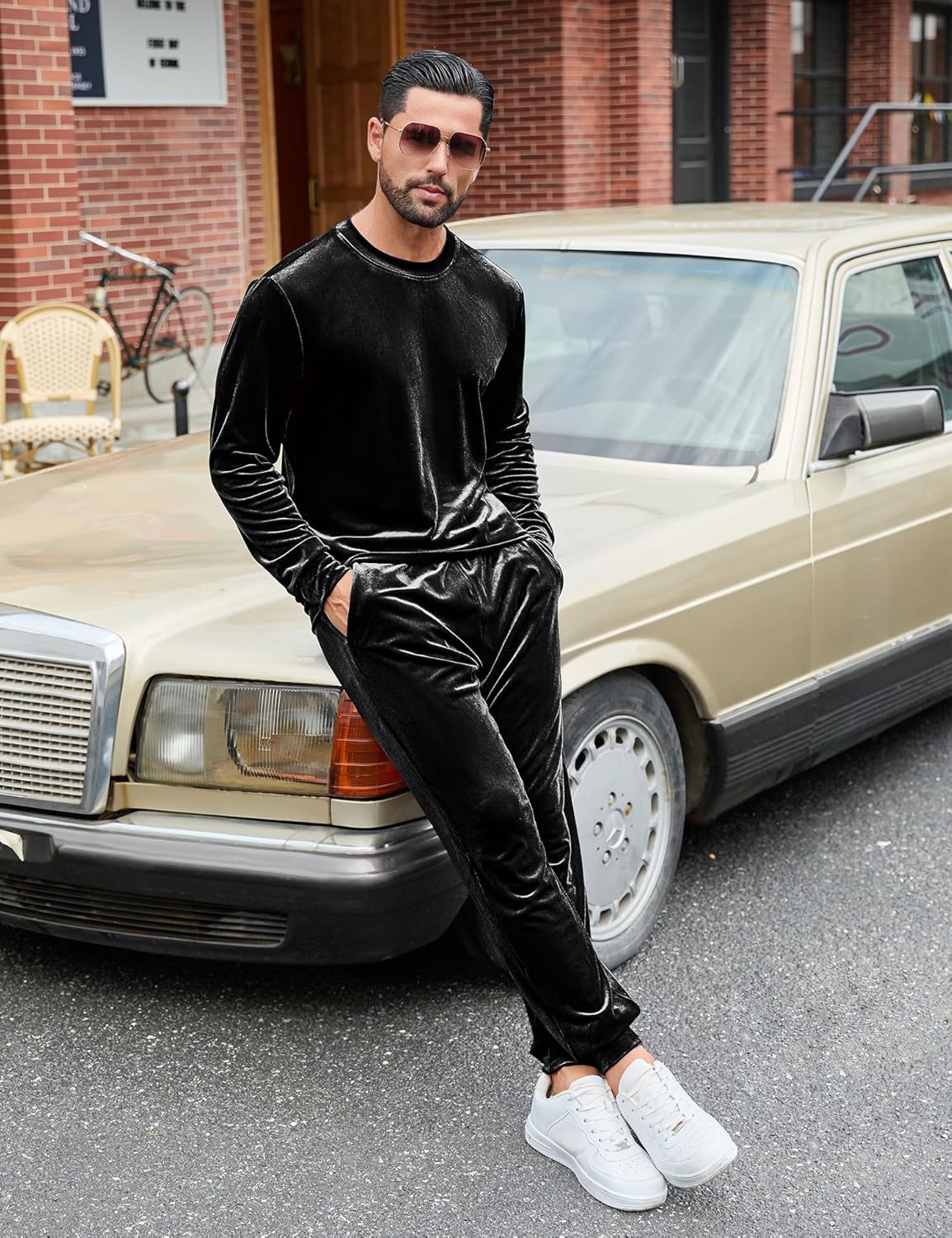 LecGee Men 2 Piece Fall Casual Sets Velvet Pullover Long Sleeve Crewneck Shirt Elastic Waist Velour Outfits Tracksuit - Image 4