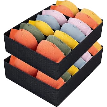 Pack of 2 Storage Boxes 7 Cell Drawer Bra Organiser Foldable Drawers Underwear Organiser for Underwear for Storing Bras Drawer Divider Home Dormitory Wardrobe