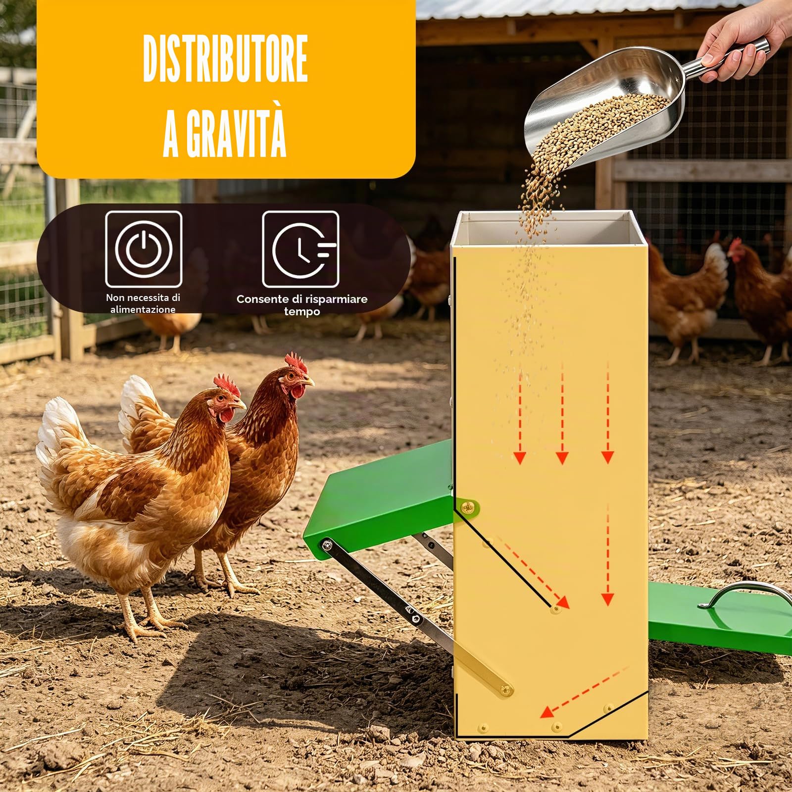 Mangiatoia Per Galline 11 Kg, Distributore Automatico Di Mangime Per Polli, Tramoggia In Metallo Per Pollo, Pulcini, Anatra, Alimentatore Con Parapioggia, Può Essere Disattivato