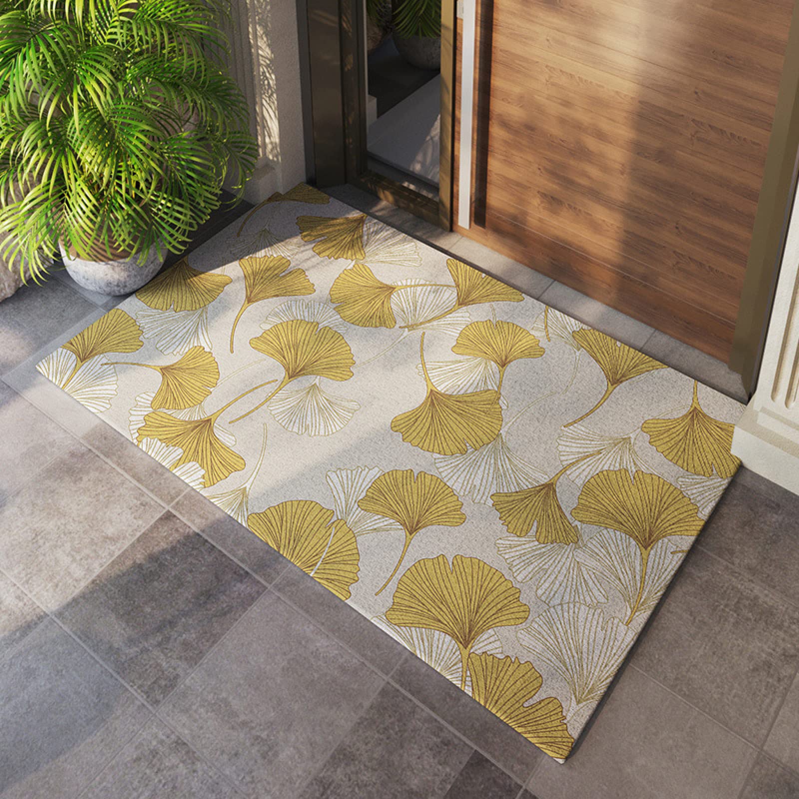 Paillasson Exterieur Entree Feuille Jaune Beige Tapis Entree Interieur Tapis de Bain Antidérapant Paillasson Lavable Paillasson Interieur Paillasson Exterieur Salle Bain Couloir(90x150cm)