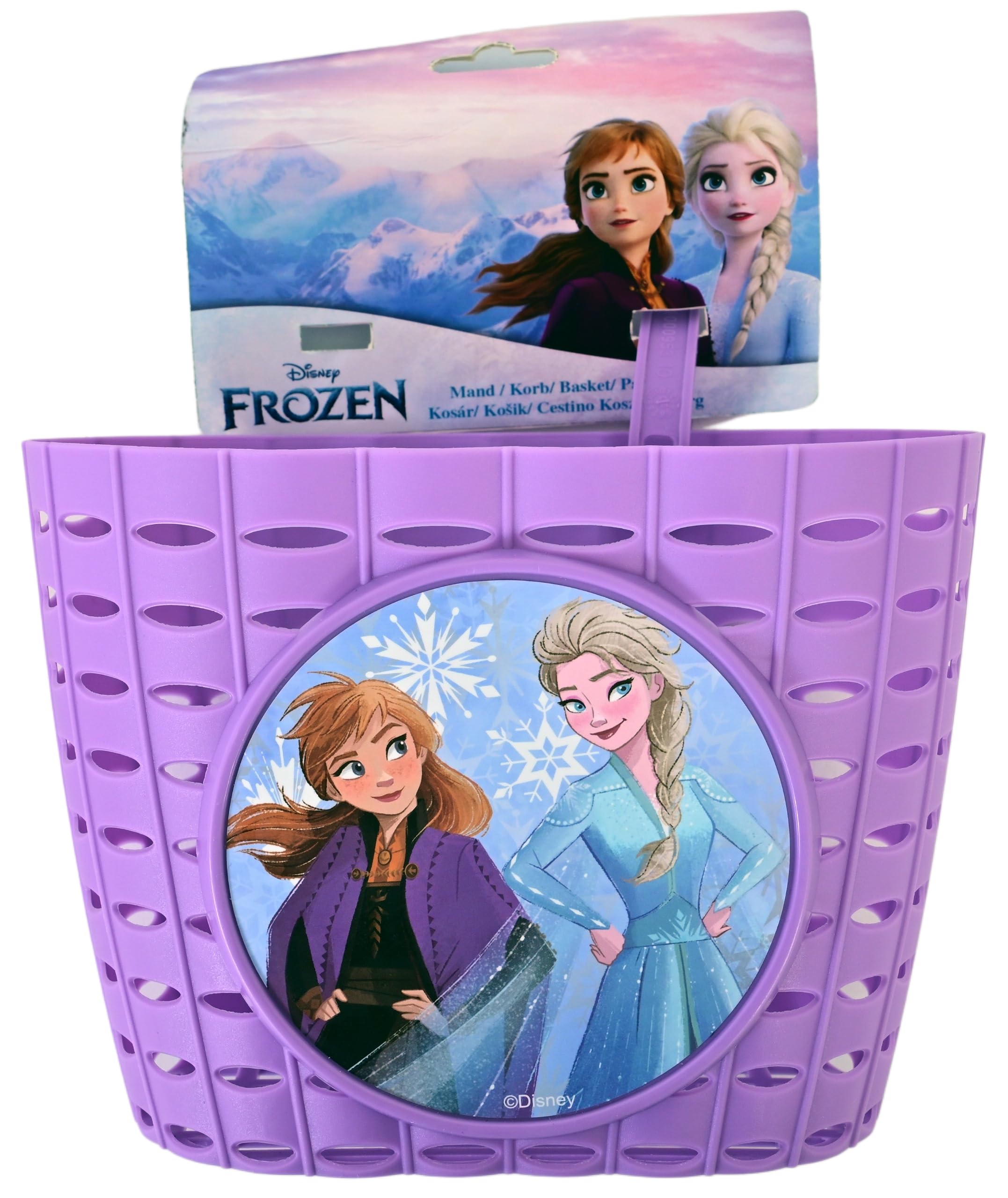 Disney Frozen Kids Bike Basket with Easy Handlebar Bag Attachment - Cycling Storage for Childrens Treasures During Bicycle Rides - Fastening Strip for Secure Fitting - Officially Licensed Fun Design