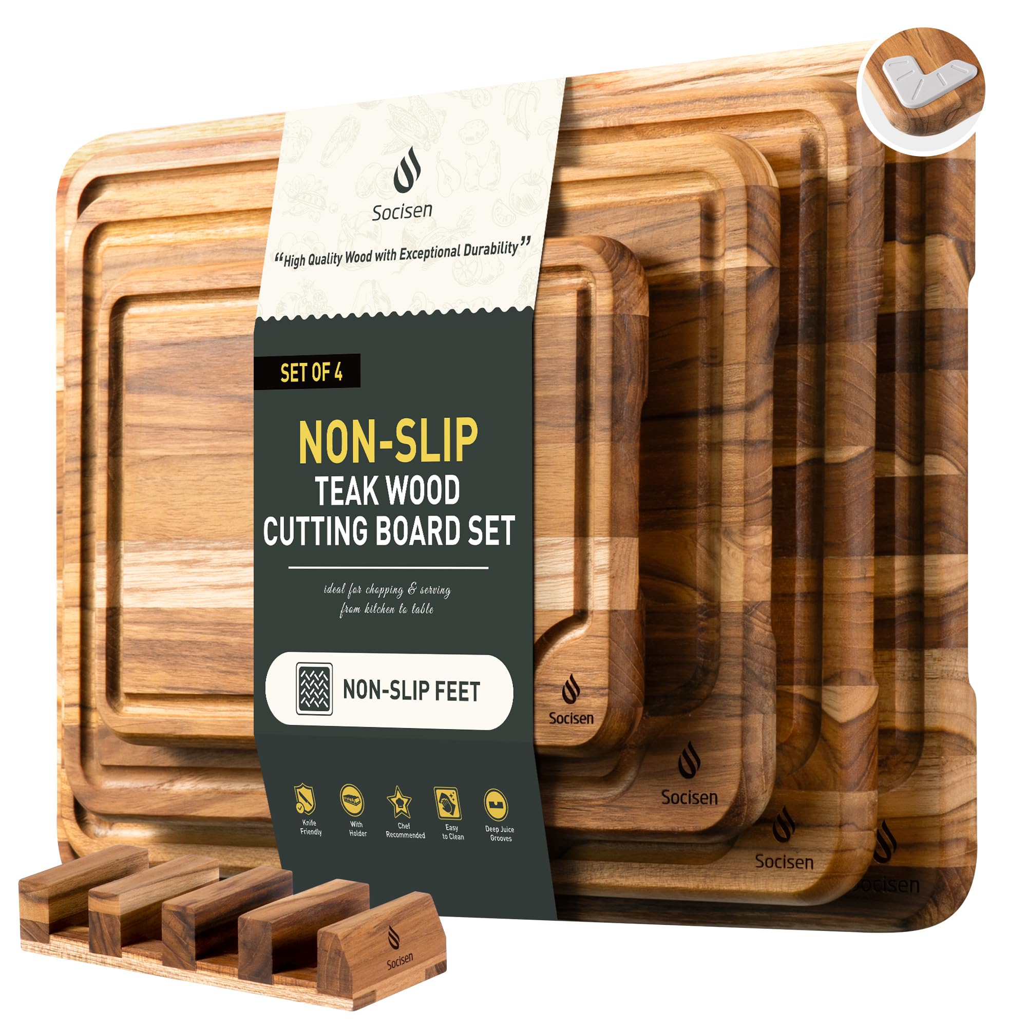 4 Pack Teak Wood Cutting Board Set