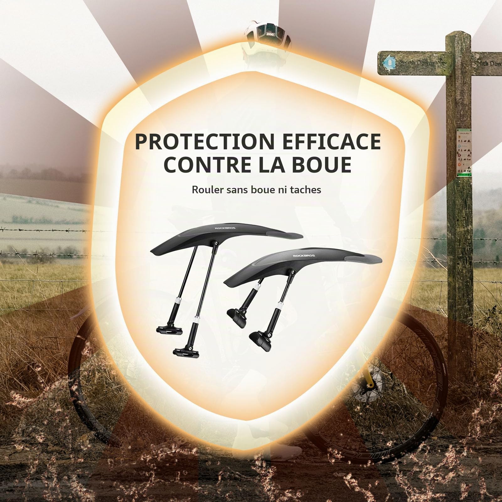 ROCKBROS Kit de Garde-Boue pour Vélo Avant/Arrière Garde-Boue Réglable Universel Flexible avec Entretoise Roue 26-29 Pouce Montage Innovant pour VTT Vélo de Ville Vélo de Course Vélo de Route Noir