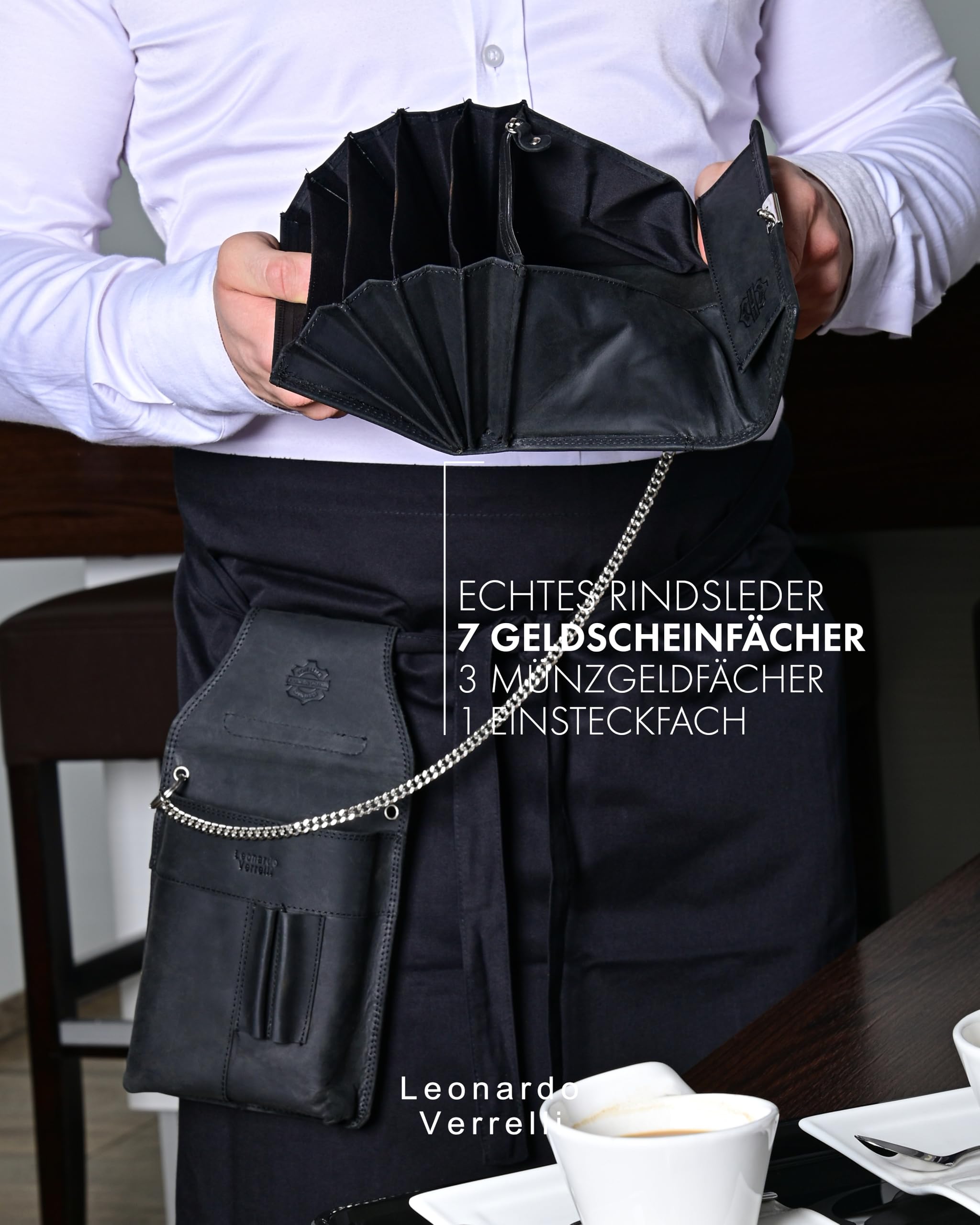Kellnergeldbörse Leder mit Holster | Bedienungsgeldbeutel Gastronomie mit Gürtelschlaufe | Geldbörse für Bedienungen Herren Damen