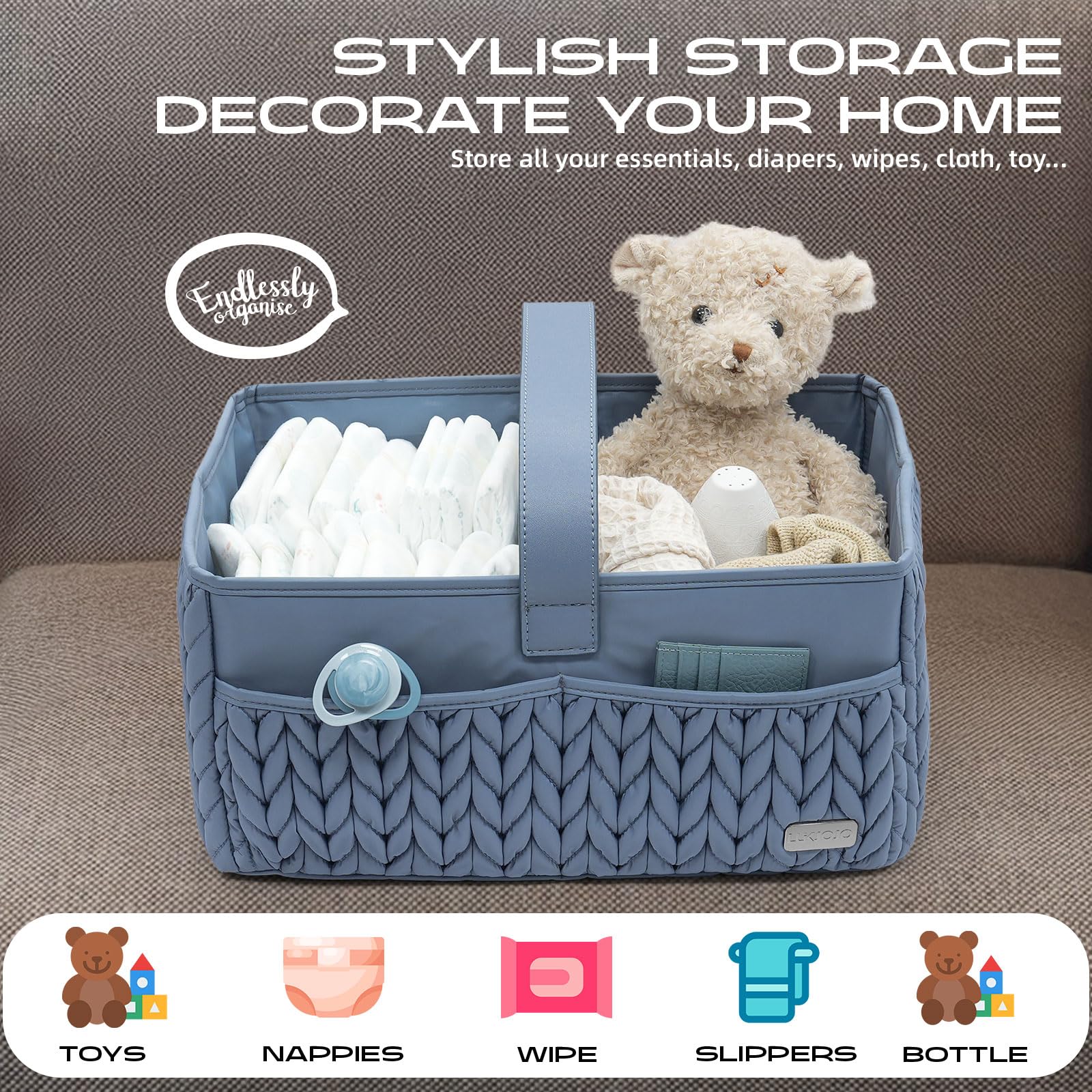 Organizer per pannolini, cestino portaoggetti portatile per neonati essenziali, cestino regalo per baby shower, cestino per fasciatoio, must have per ragazzi o ragazze, cestino per pannolini