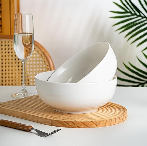 Miniatura 2 de Juego de 2 cuencos grandes de cerámica de 8 pulgadas y 54 onzas, 2 cuencos para pasta, cuencos profundos blancos para sopa, cereales, fideos ramen,