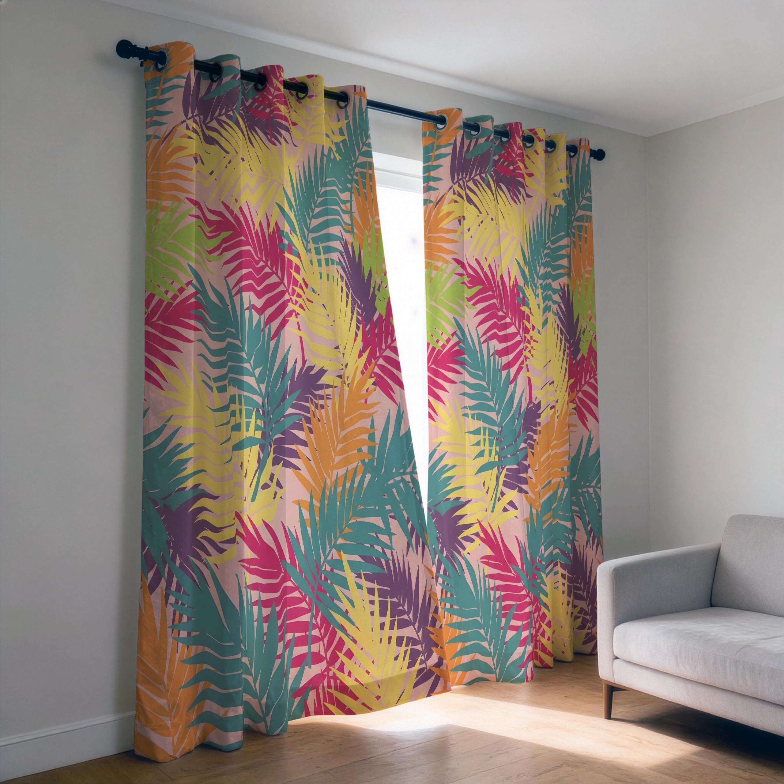 Verdunkelungsvorhänge fürs Schlafzimmer – Bunte Tropenvorhänge, Palmenblatt-Gardinen, Regenbogen-Fensterpaneele mit botanischem Muster (B x H/2 x 140 x 220 cm)