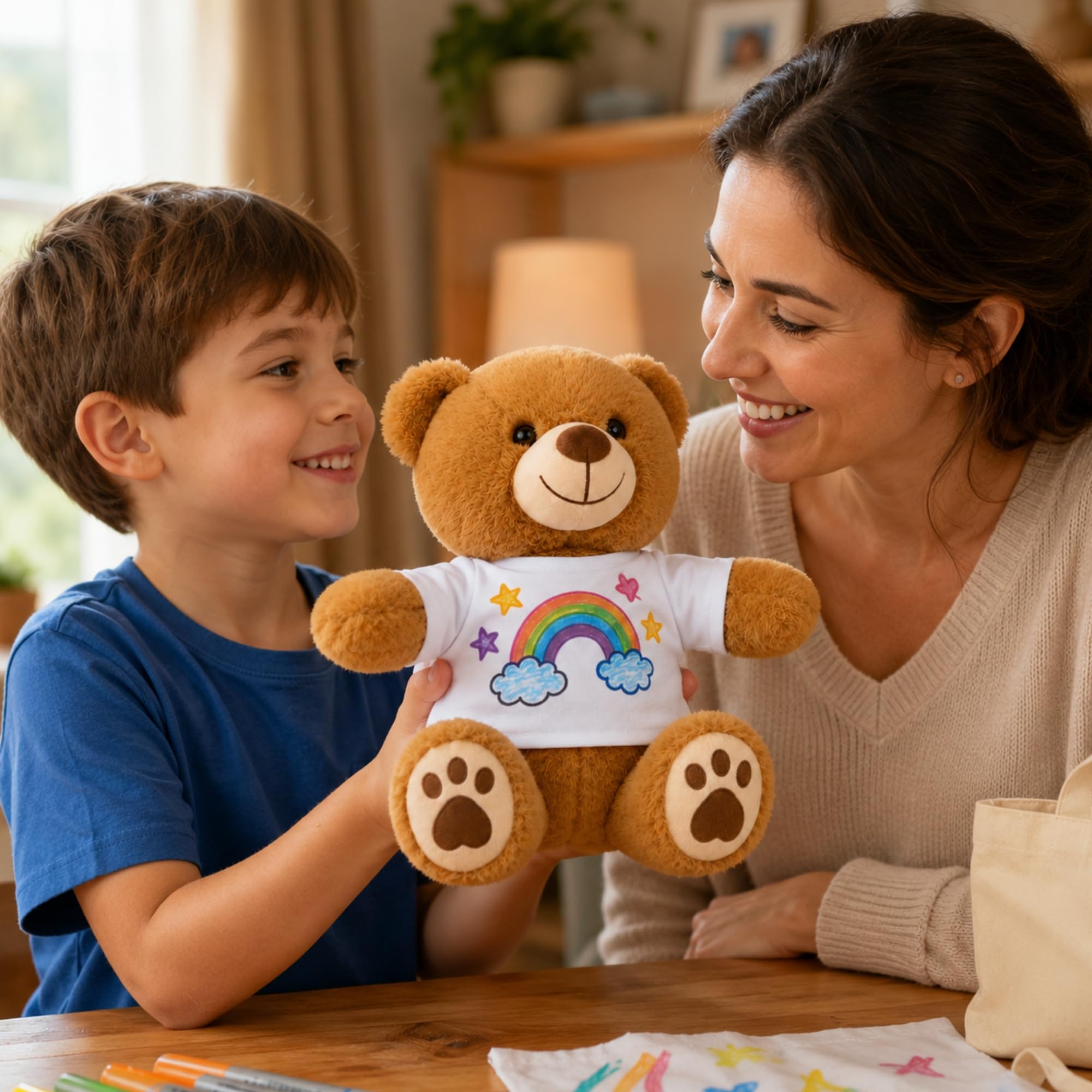 Kit Manualidades Niños Pinta Tu Osito de Peluche Regalo niño 4, 5, 6 años | Incluye Rotuladores y Camisetas de repuesto Juego de Pintar Creativo