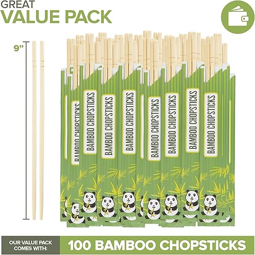 Miniatura 8 de Stock Your Home Palillos desechables de bambú, palillos a granel (50 unidades), palillos de bambú separados para sushi, comida china, japonesa y