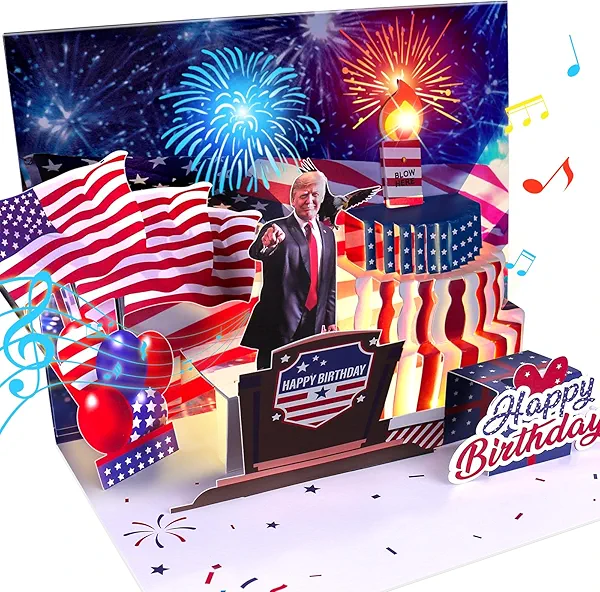 Birthday Card, Musical Pop Up Greeting Cards w Light, Blow Out Candle & Play Happy B-day Music Pop Up Card, Greeting Cards Gifts for Him or Her (Birthday Song, Presidential Blessings & Surprise)