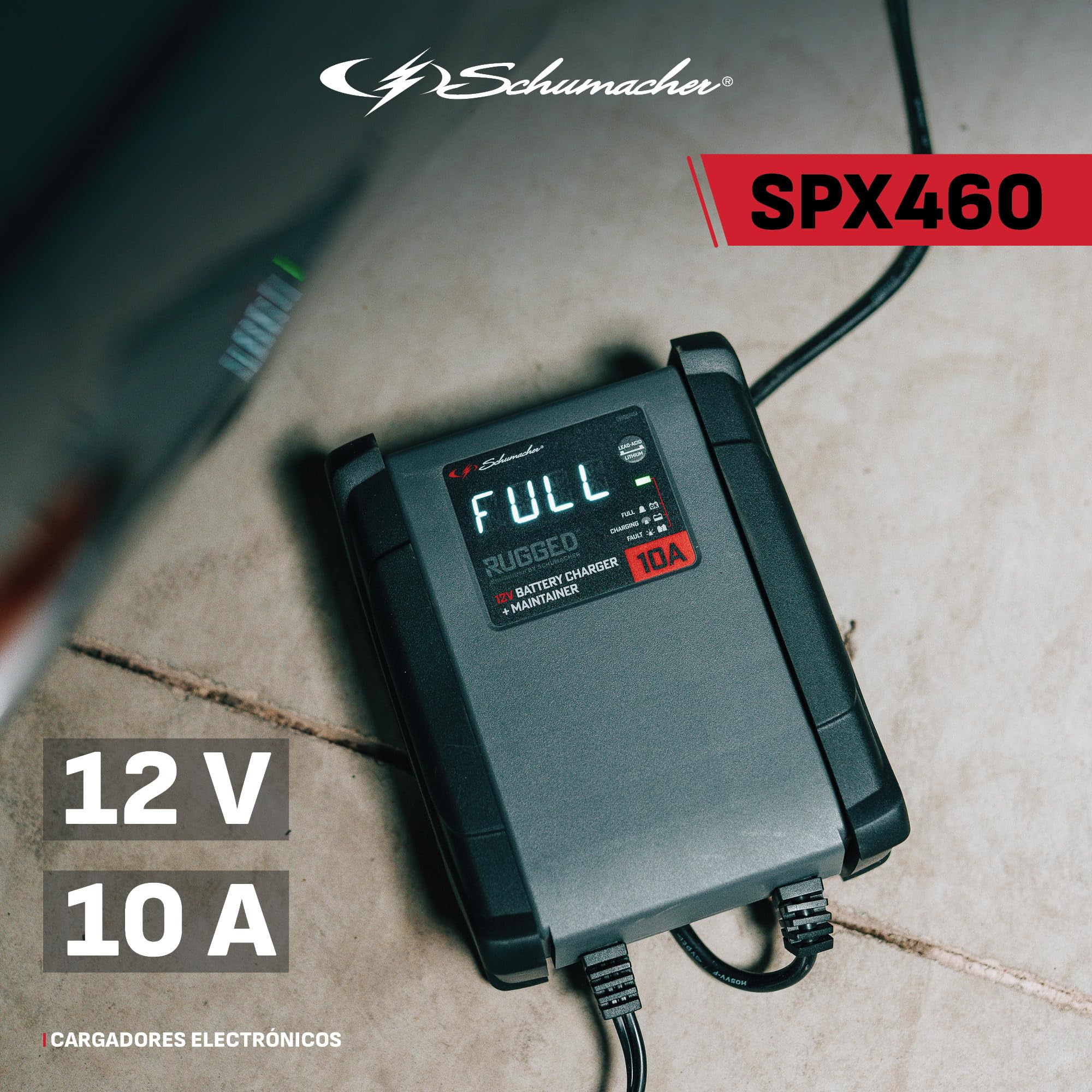 Schumacher Electric SPX460-10A Cargador Batería Coche 12V - Carga Inteligente - AGM, Estándar, Gel, Calcio, Start&Stop, Litio (LiFePo4)
