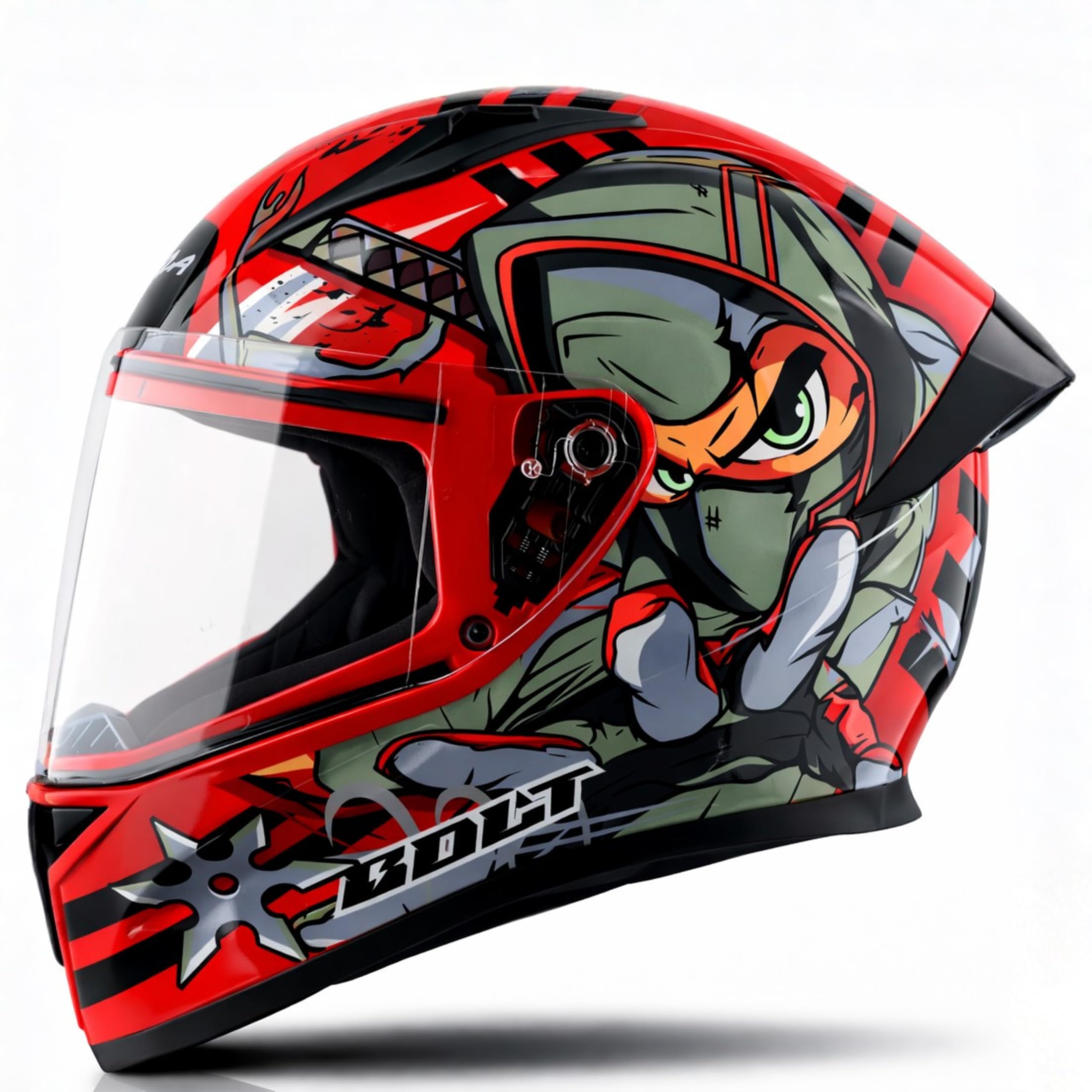 Vega Bolt Ninja Full Face Motorcycle Helmet with Glossy Finish, ISI Certified, Clear Visor, Shock Absorbing Liner, Lightweight Shell, Aerodynamic Design, and Trendy Dull Red Grey Finish Dull Red Grey-M-image-9