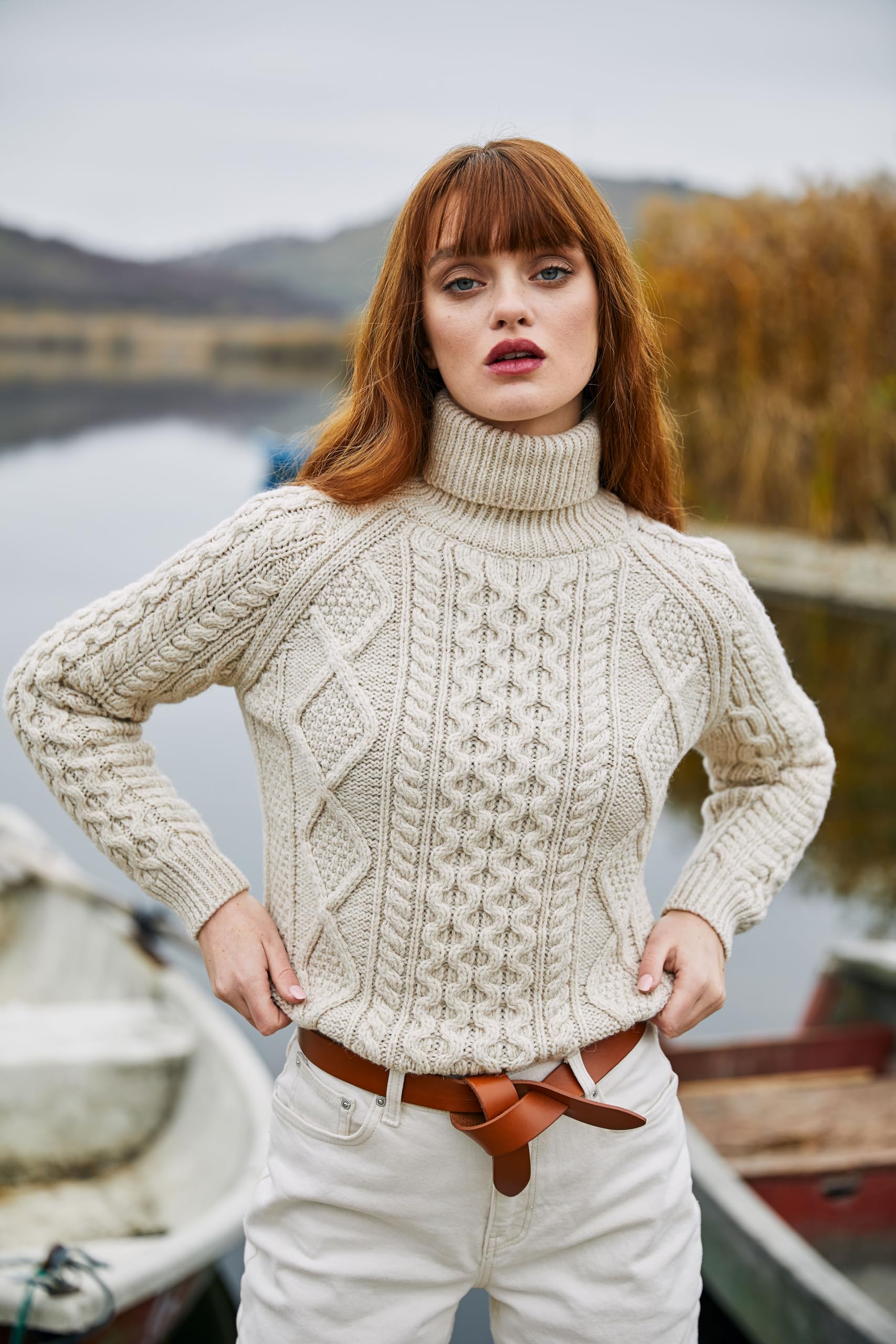 SAOL Maglione da donna in lana irlandese lavorato a maglia, realizzato in Irlanda