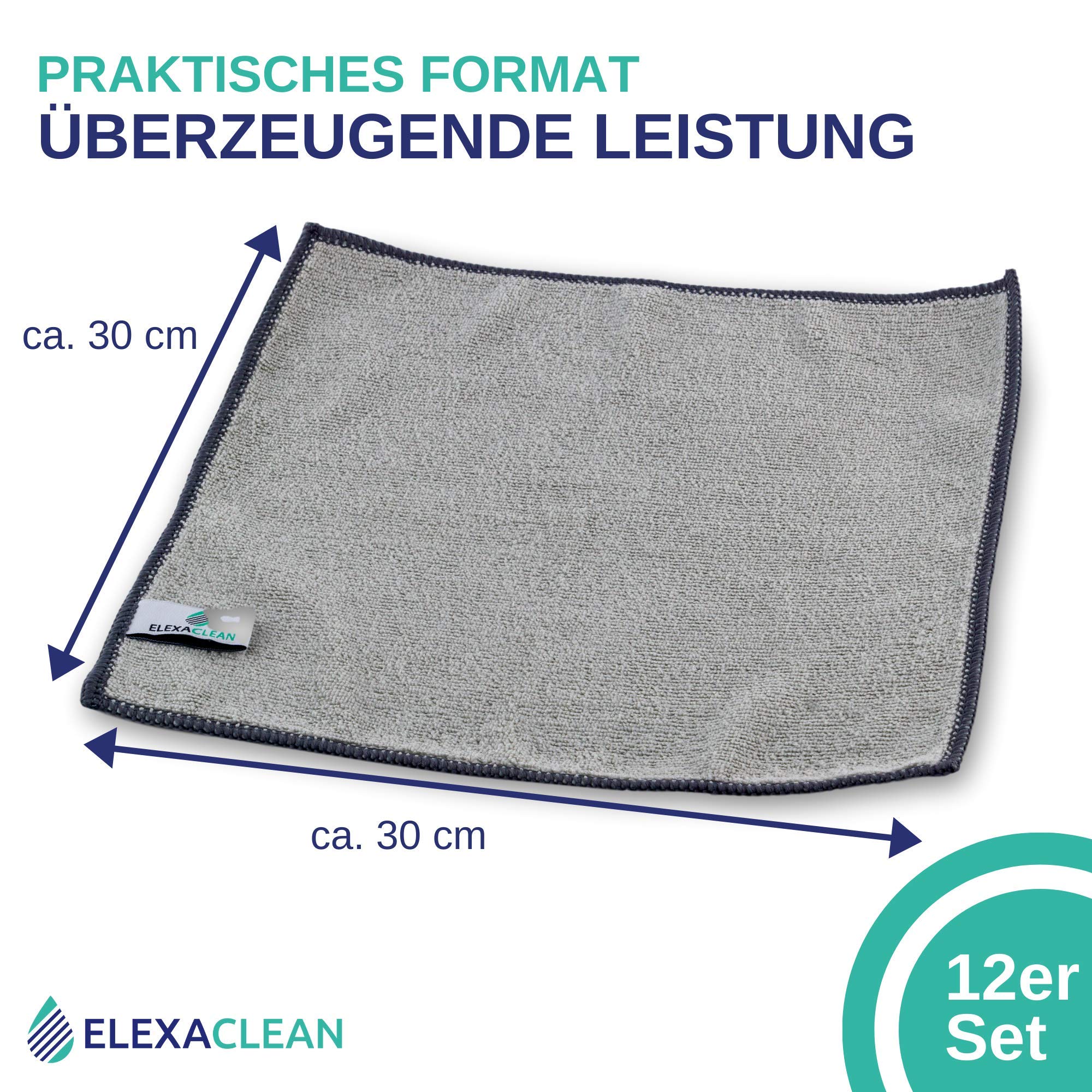 ELEXACLEAN Panni in microfibra per auto, bagno, cucina (grigio
