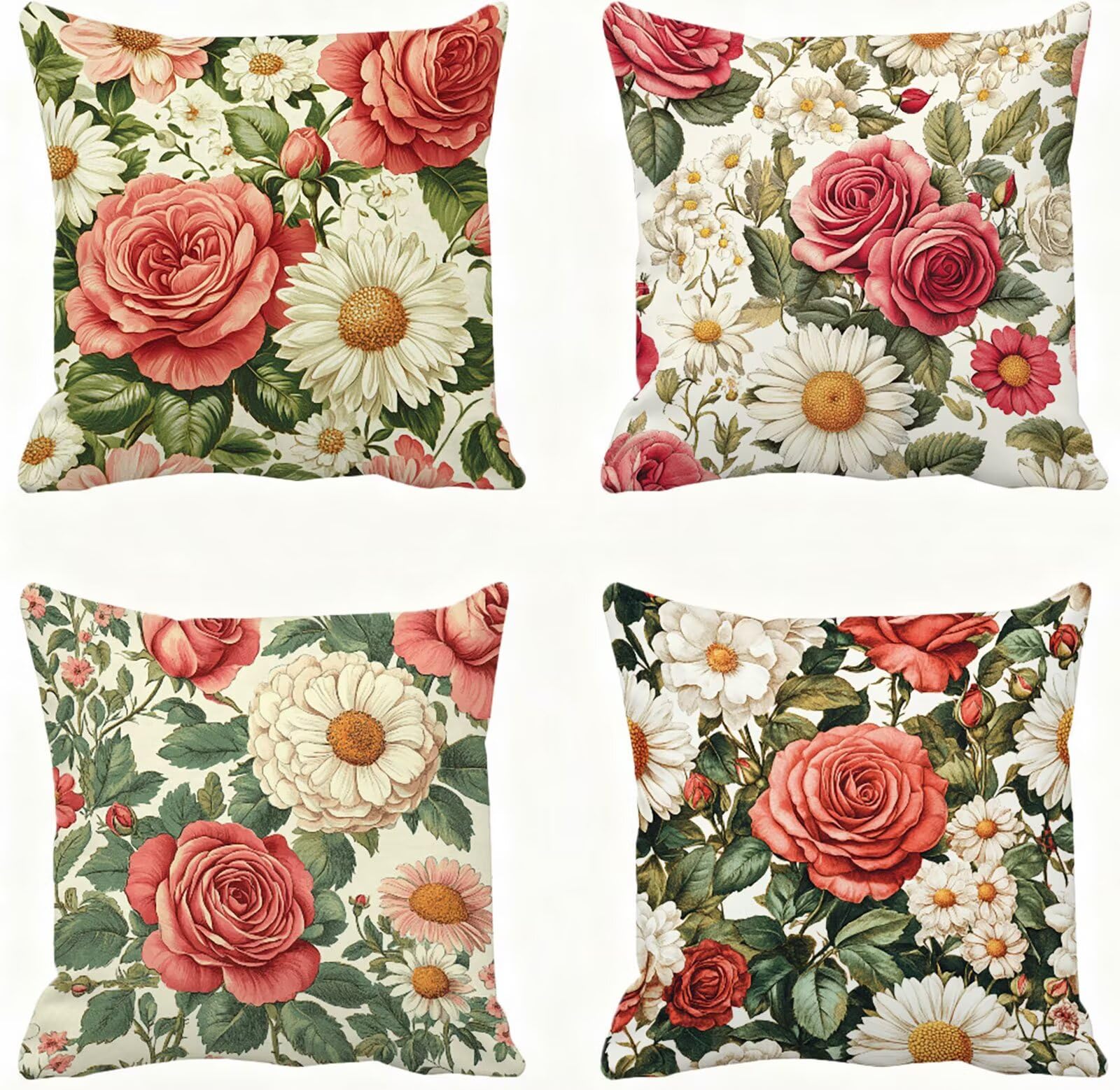Rose Housse Coussin 60x60 Fleur Taie Oreiller 60x60 Lot de 4 Super Doux Protege Oreiller 60 x 60 Decoration Automne Taie D'oreiller Carrées Coussin Canape, pour Maison Chambre Canapé Chaise E - 780